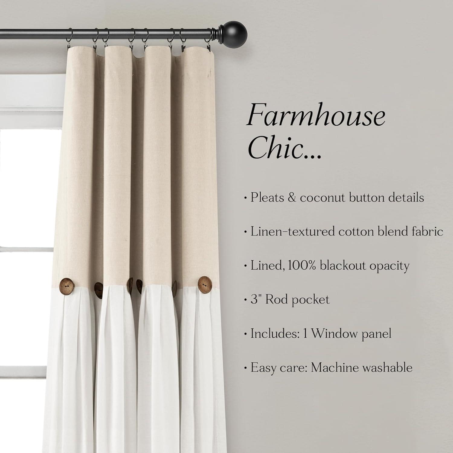 Lush Decor Linen Button Cotton Blend Blackout Curtain Single Panel