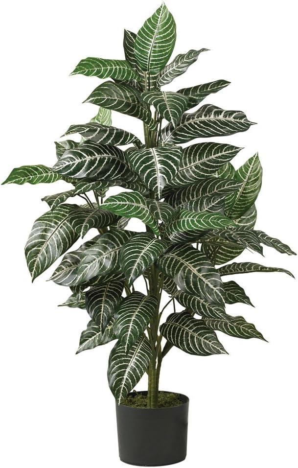 36" x 20" Artificial Zebra Silk Plant in Wicker Pot - Nearly Natural: Indoor Floor Plant Decoration