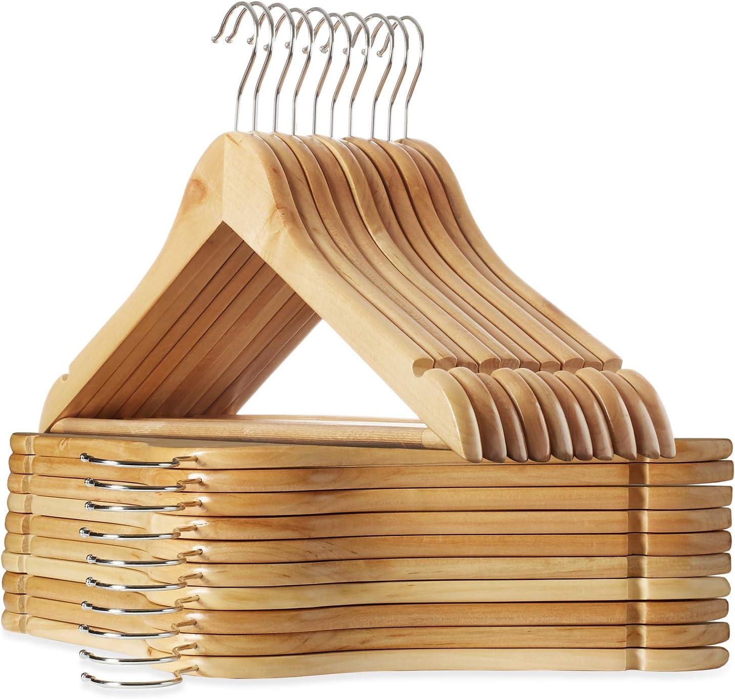 Natural Wood Non-Slip Suit Hangers with Swivel Hook, Set of 20