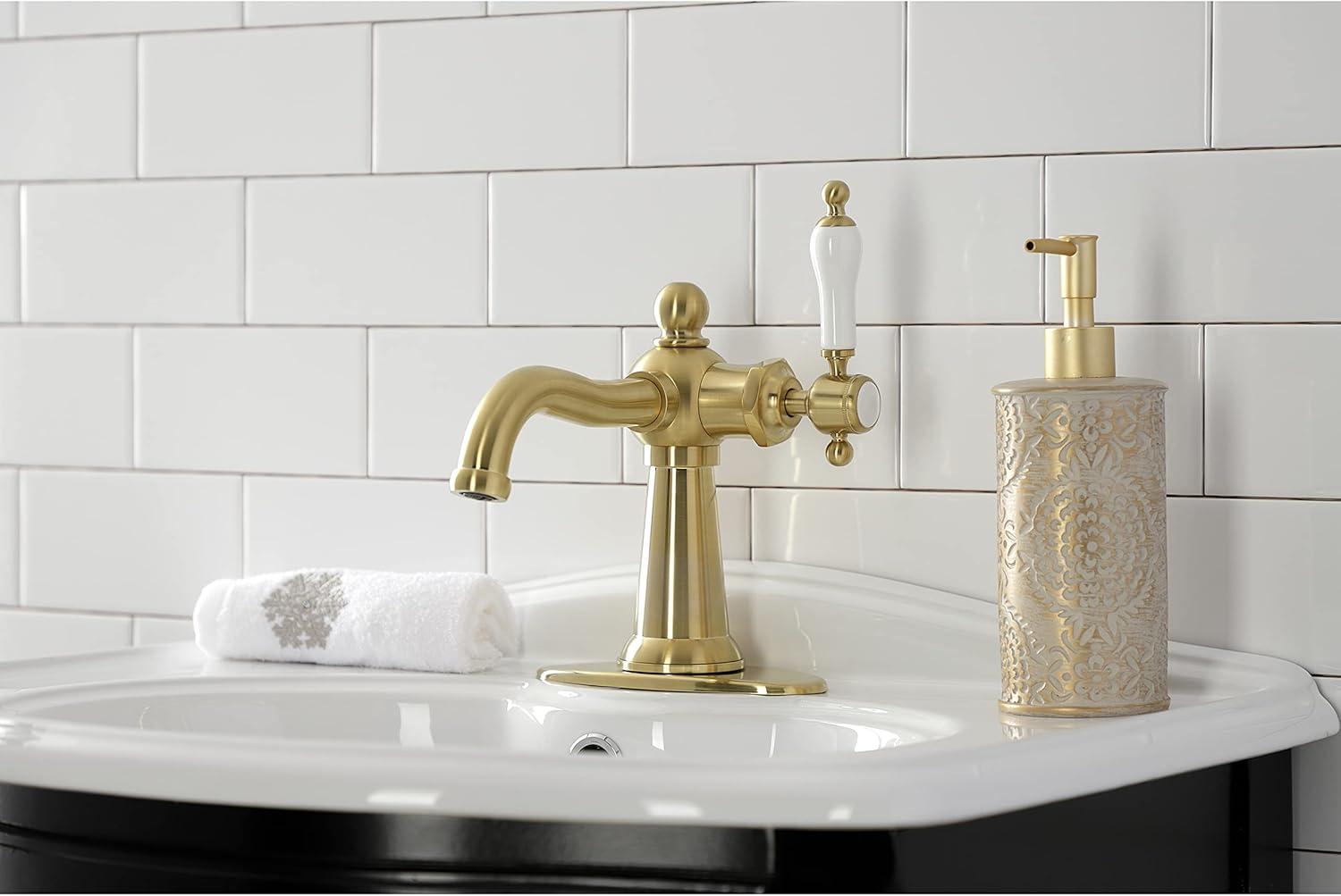 Kingston Brass KSD154KLBB Kingston Brass Nautical Single-Handle 1-Hole Deck Mount Bathroom Faucet with Push Pop-Up and Deck Plate