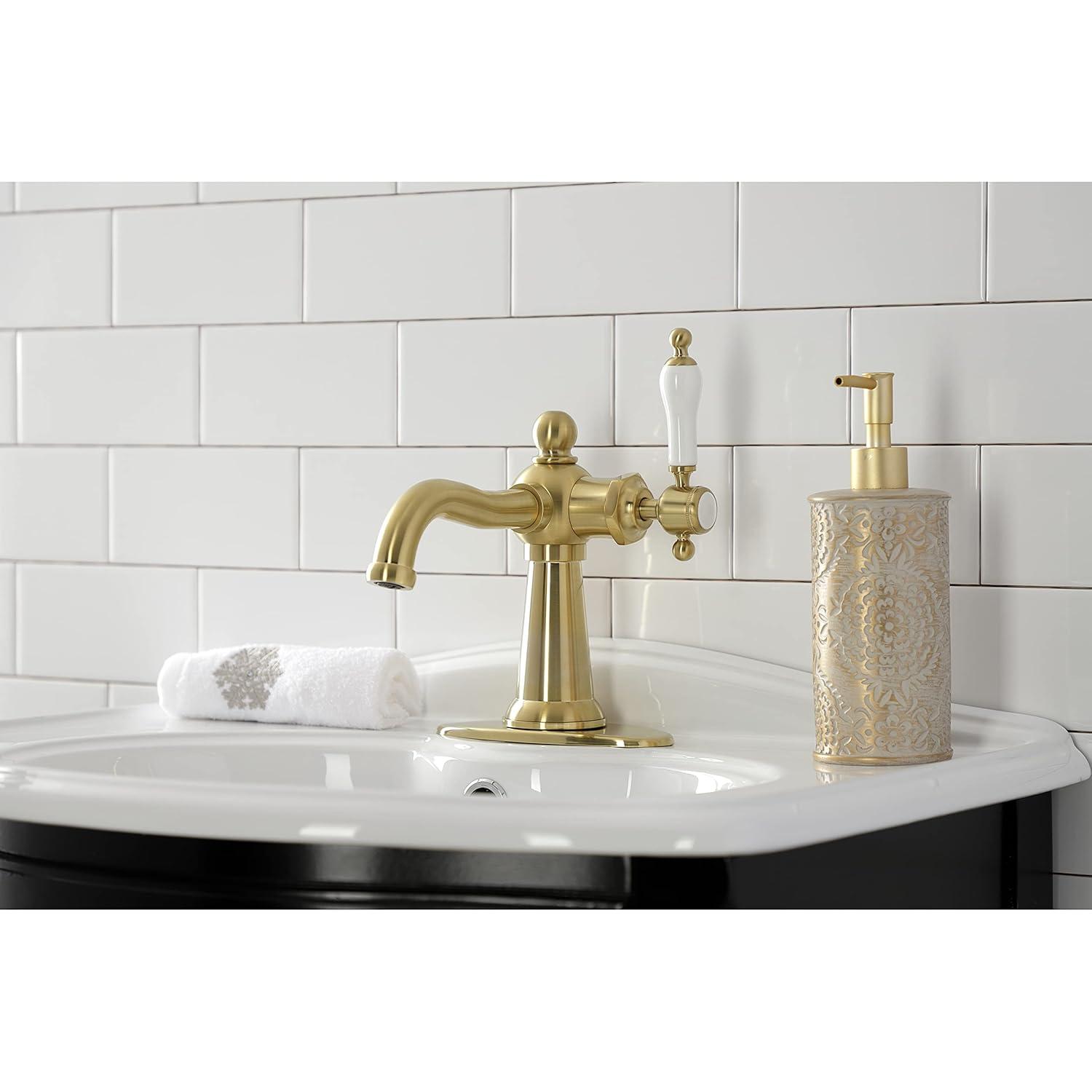 Kingston Brass KSD154KLBB Kingston Brass Nautical Single-Handle 1-Hole Deck Mount Bathroom Faucet with Push Pop-Up and Deck Plate