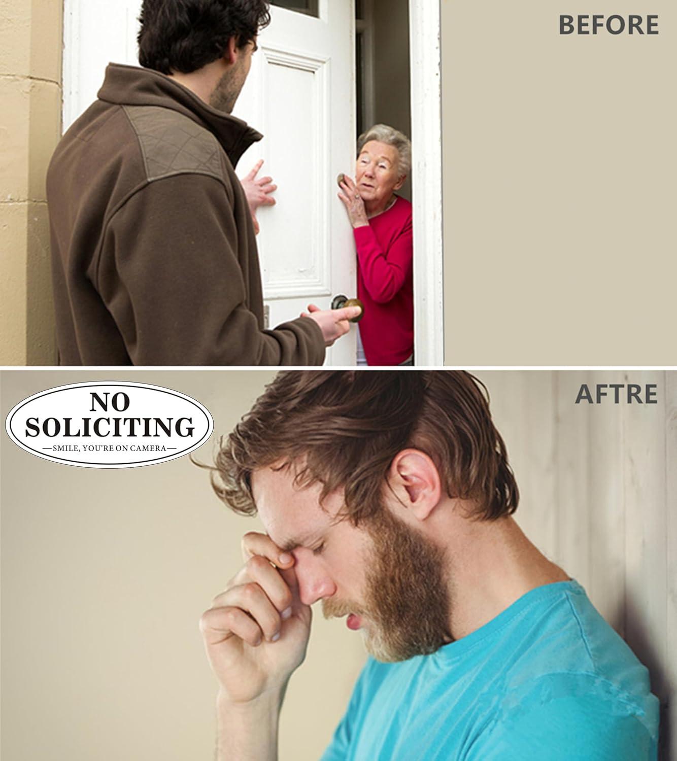No Soliciting Sign, No Solicitors Sign for Front Door, 2 Pack Self-Adhesive Aluminum Metal No Solitation Do Not Knock or Ring Bell Sign, 7.0 x 3.0 inches Weather Resistant Signs for Home Doorbell Busi