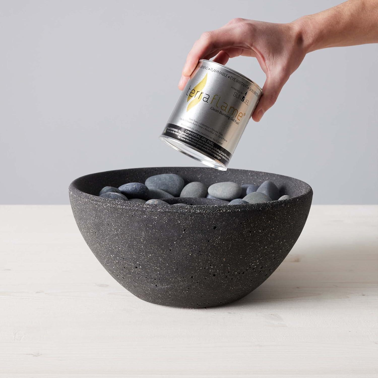 Graphite Concrete Gel Fuel Fire Bowl with River Stones