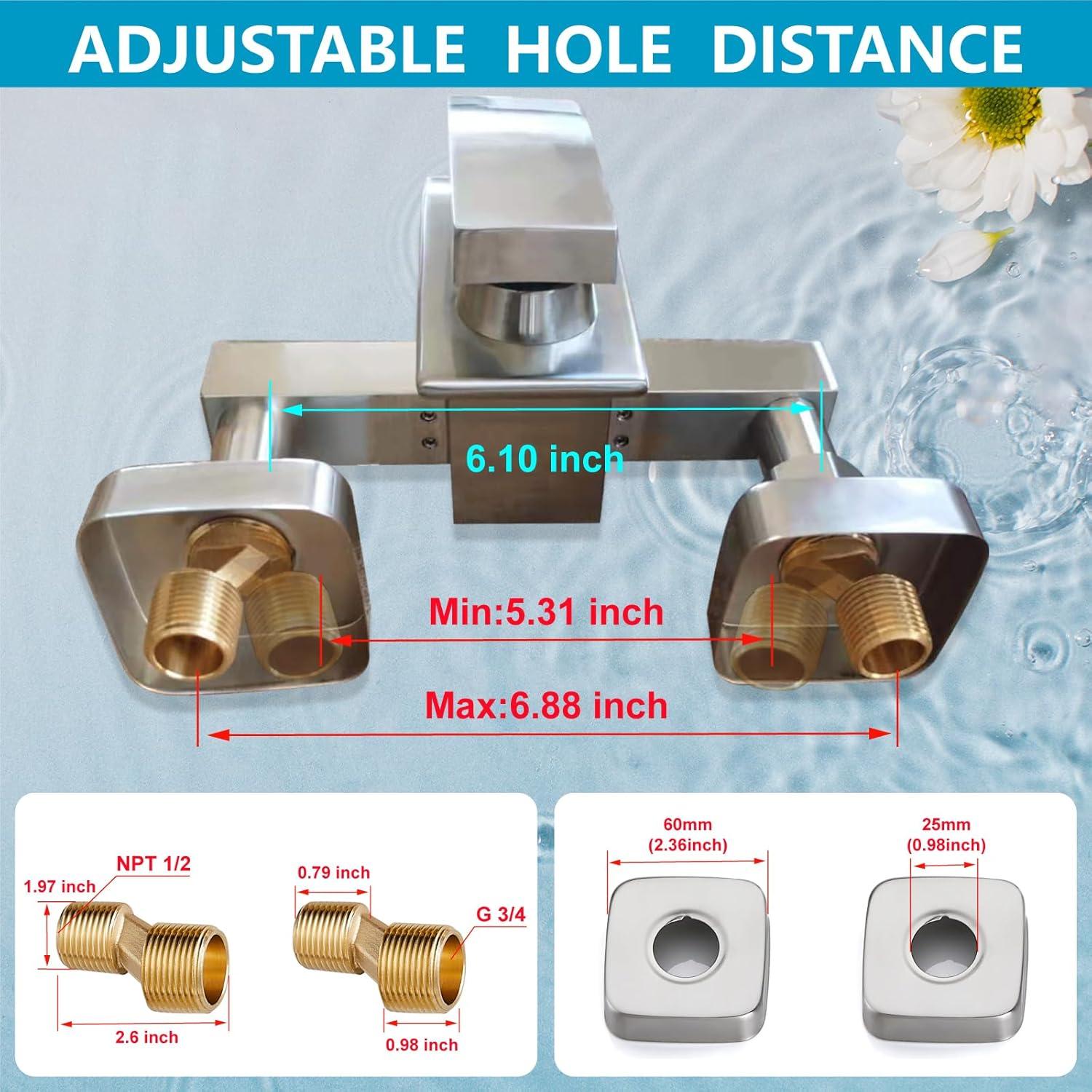 Midanya Wall Mount Bathtub Faucet with Handheld Spray Waterfall Tub Filler Single Handle Bathroom Tub Mixer Tap Hand-Shower System with Curved Spout Commercial,Brushed Nickel