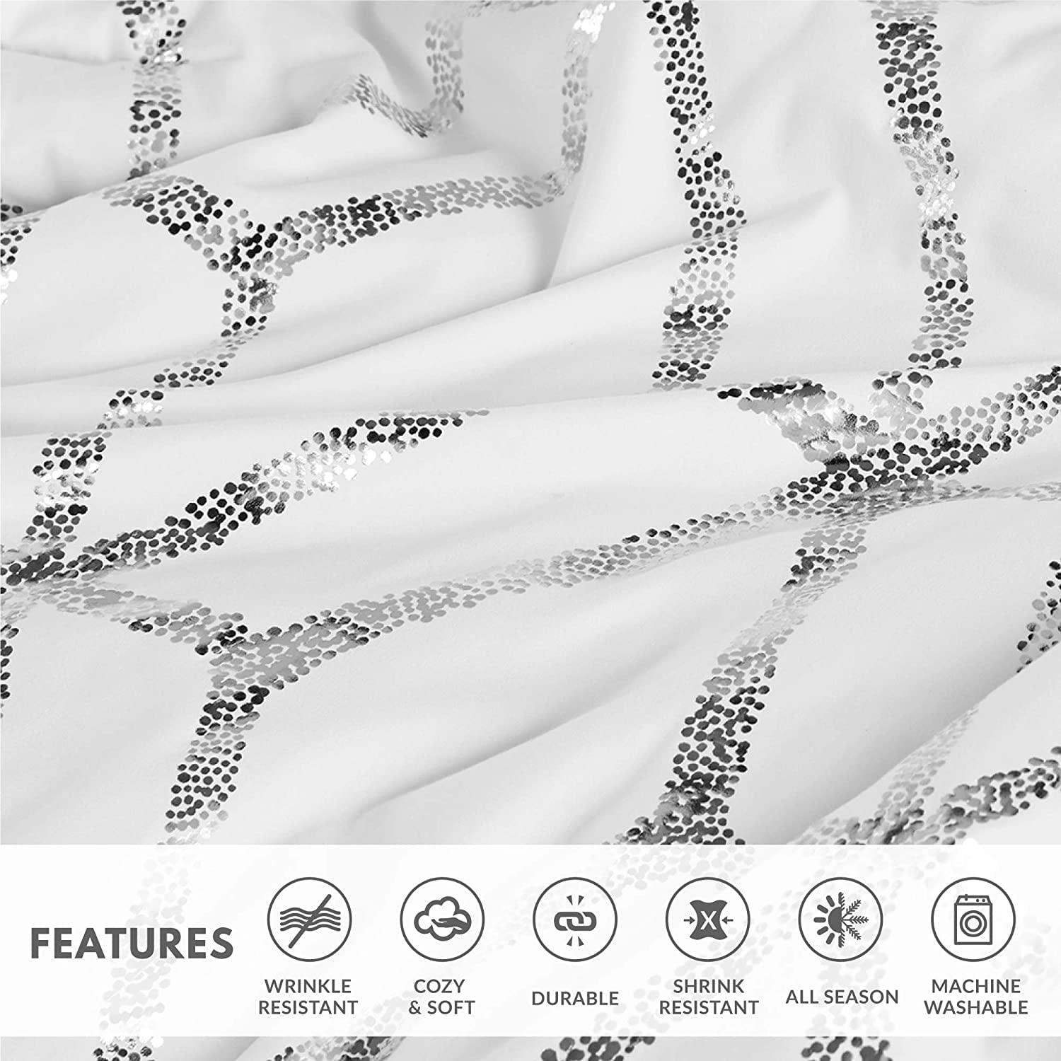 Comfort Spaces Twin/Twin XL Size Comforter Sets, 3-Piece Bedding Set for All Season, White and Silver Comforter Bed Set for College Dorm, Geometric Metallic