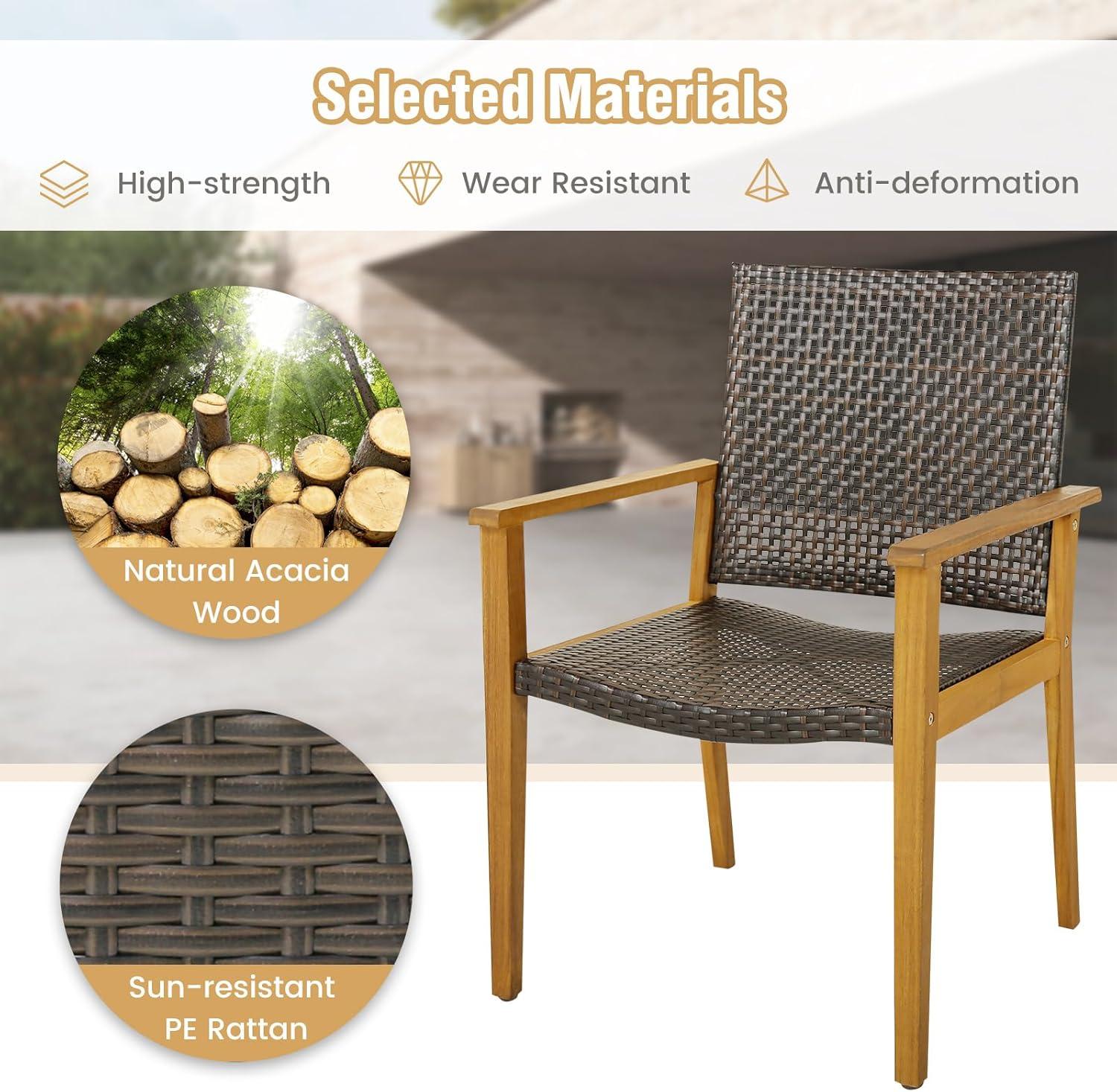 Kepooman Dining Chairs, Patio Dinning Chairs,Set of 4 Outdoor Rattan Chair with Sturdy Acacia Wood Frame-Set of 4