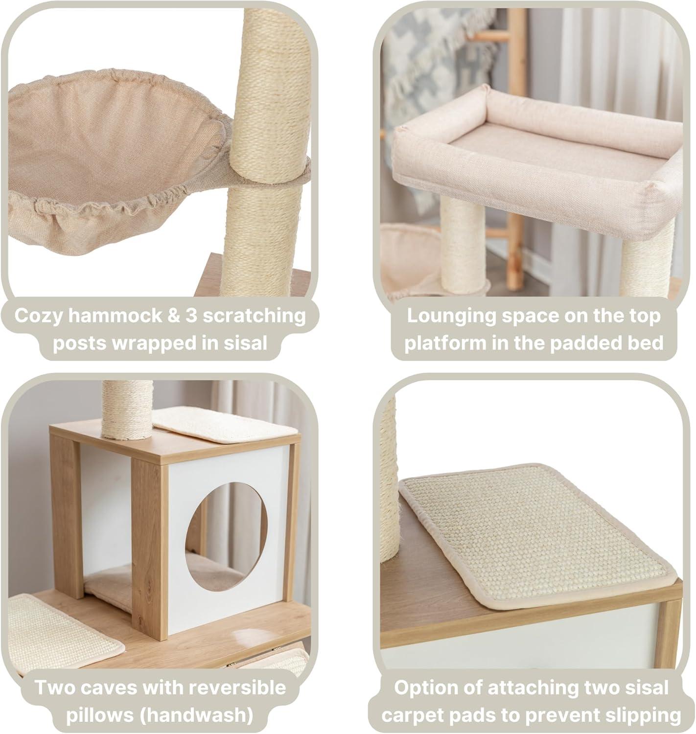 TRIXIE TRIXIE Addison 35.5-in Cat Tree, Modern Wood Cat Tower, Sisal Scratching Posts & Pads, 2 Condos, Hammock, Cozy Bed