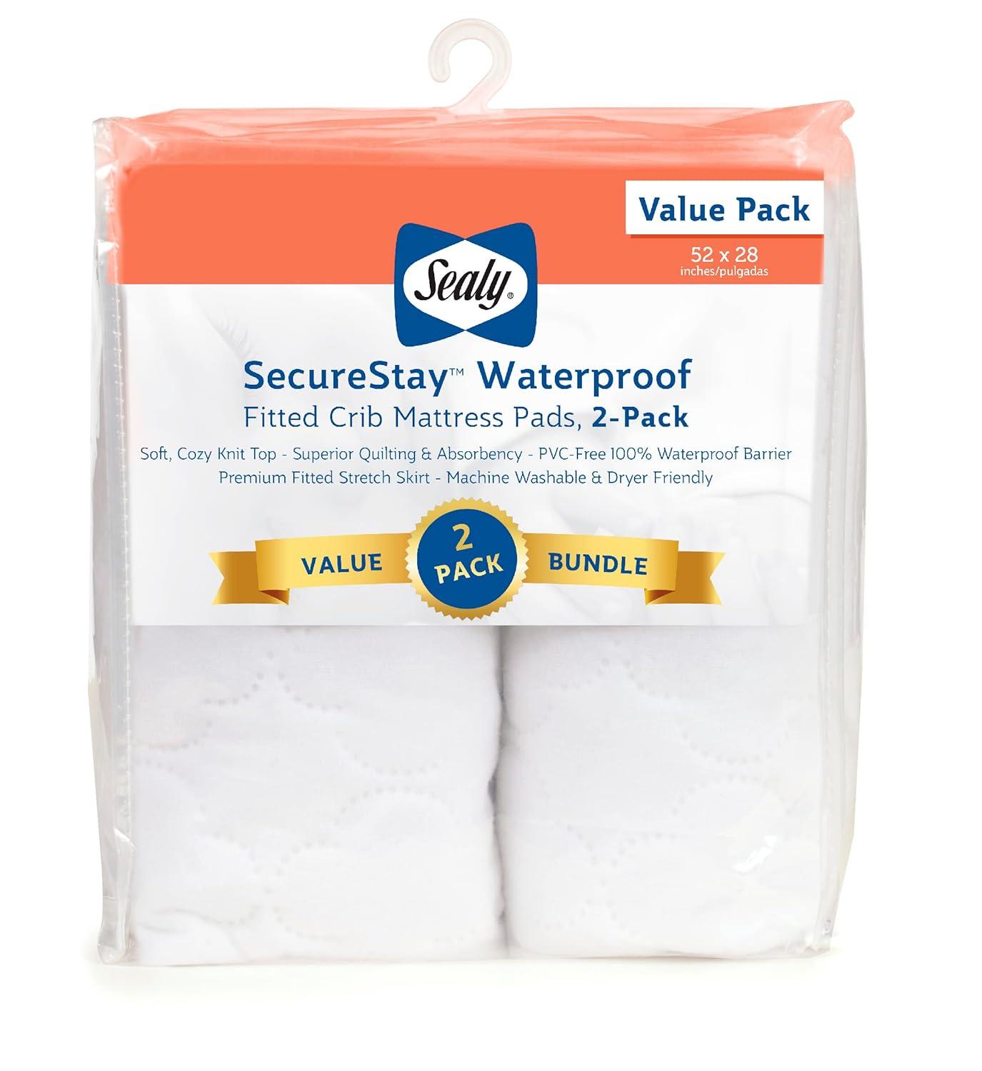 SecureStay Waterproof Quilted White Crib Mattress Pads, 2-Pack