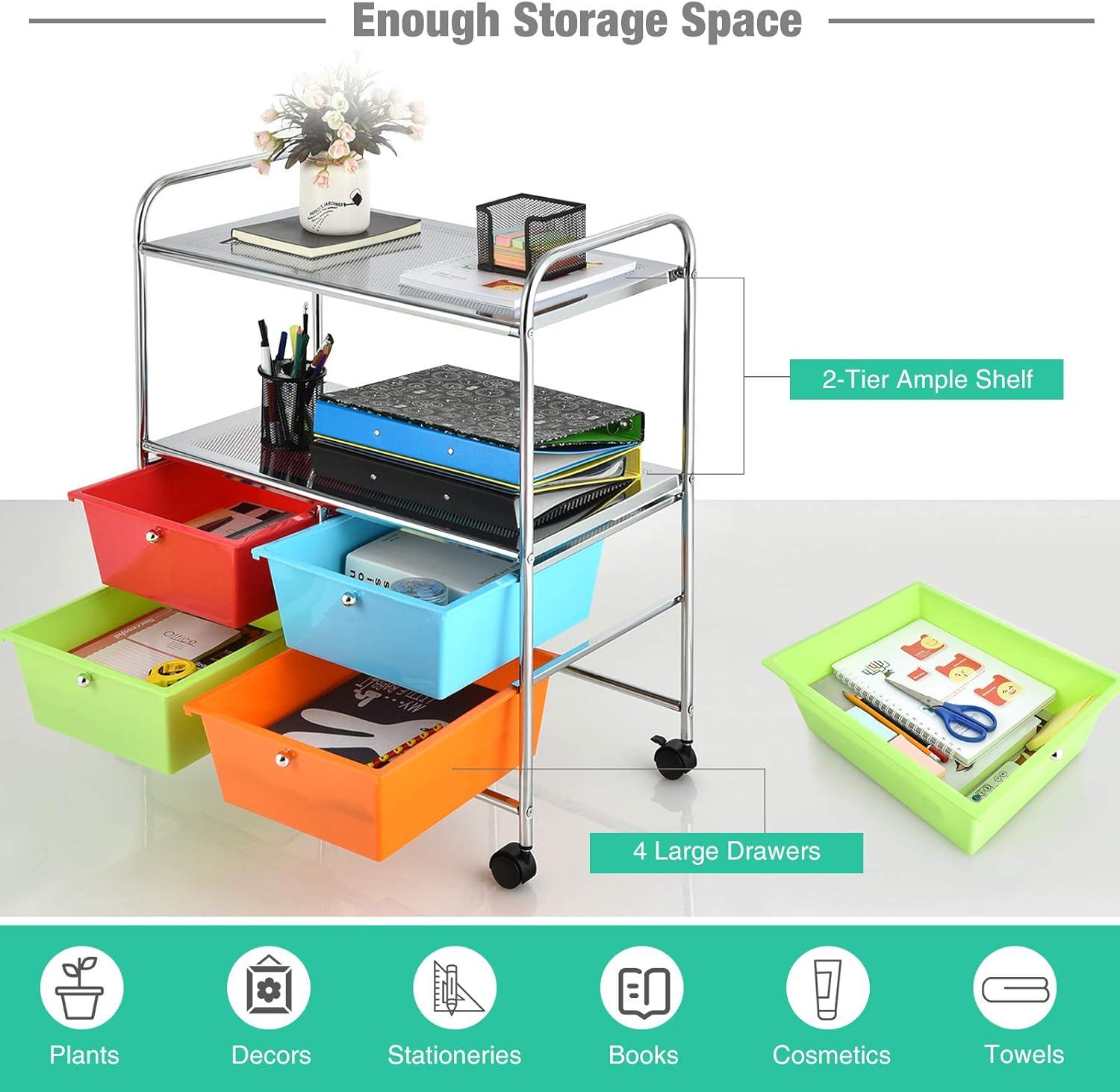 Costway 4 Drawer Rolling Storage Cart Scrapbook Paper Office School Organizer Multicolor