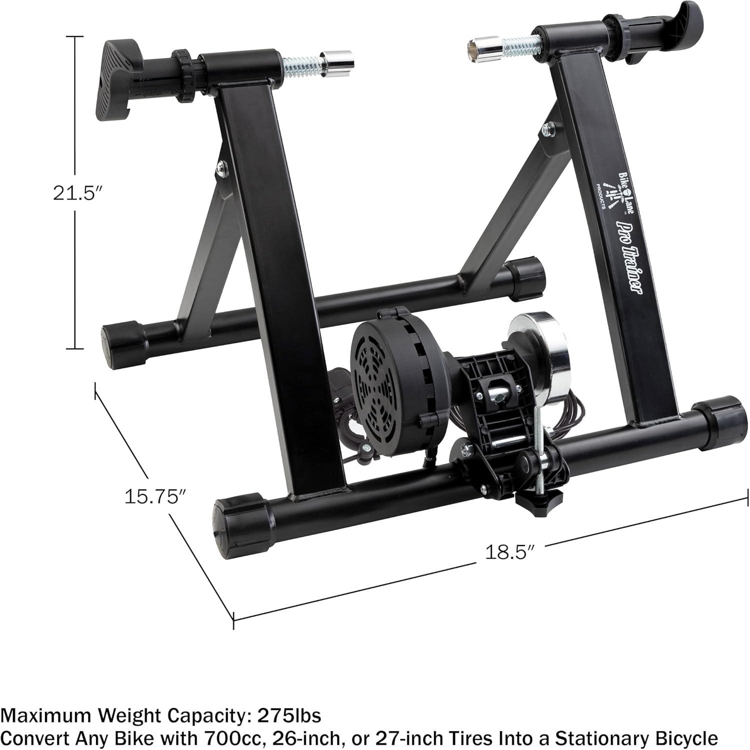 Exercise Bike Trainer - Indoor Bicycle Training Stand With Quiet 5-Level Magnetic Resistance and Front Wheel Riser Block by Bike Lane