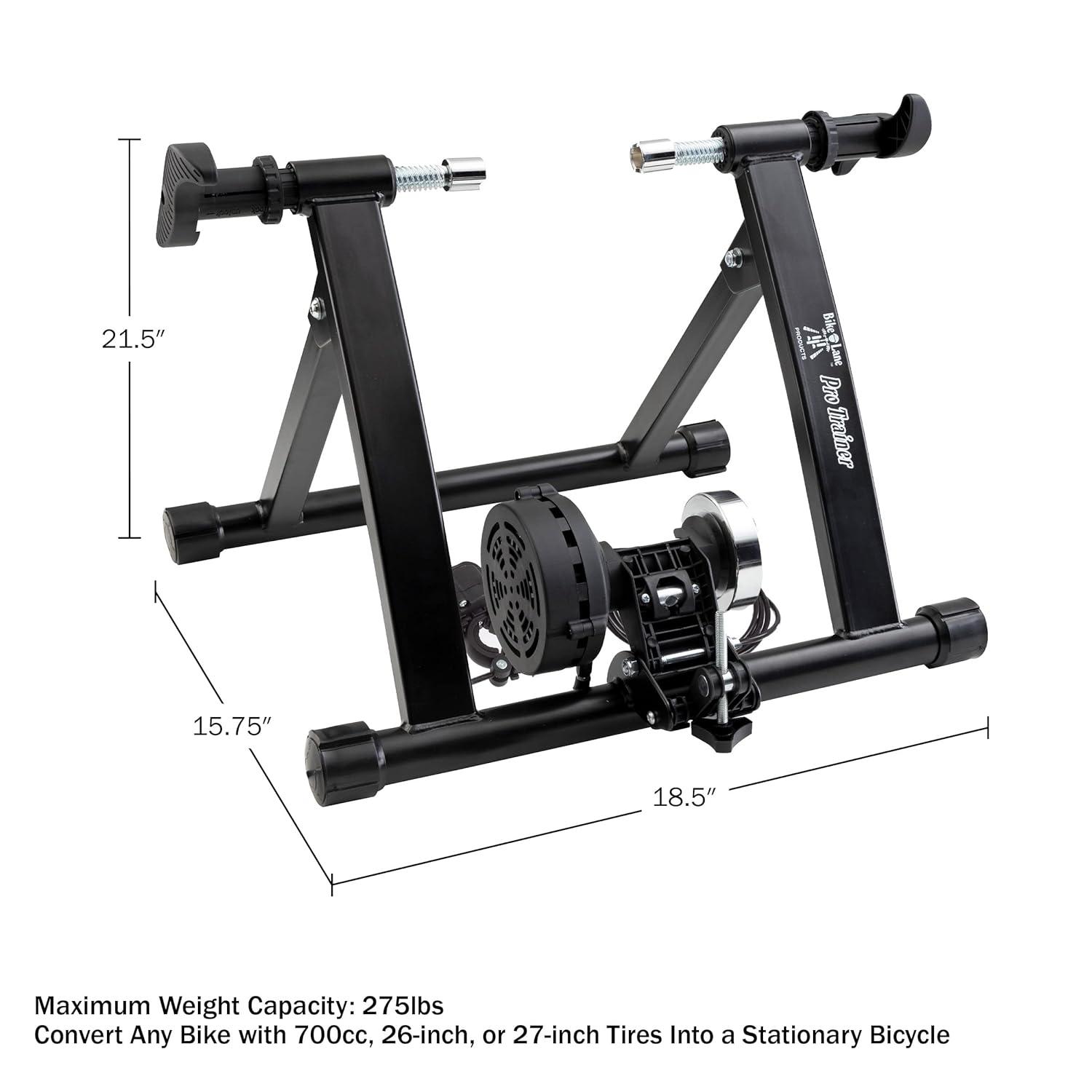 Exercise Bike Trainer - Indoor Bicycle Training Stand With Quiet 5-Level Magnetic Resistance and Front Wheel Riser Block by Bike Lane