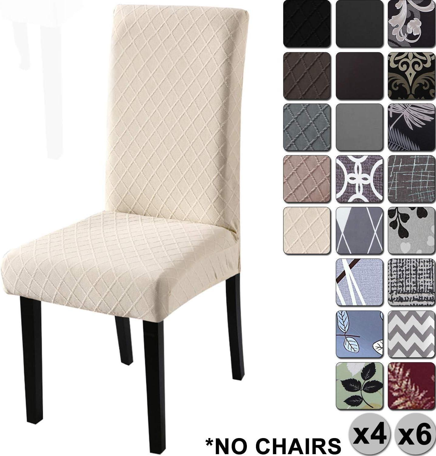 YISUN Dining Chair Covers, Stretch Spandex Chair Seat Cover Removable Washable Parson Chair Cover Kitchen Chair Protector Slipcovers (Beige Light, 6)