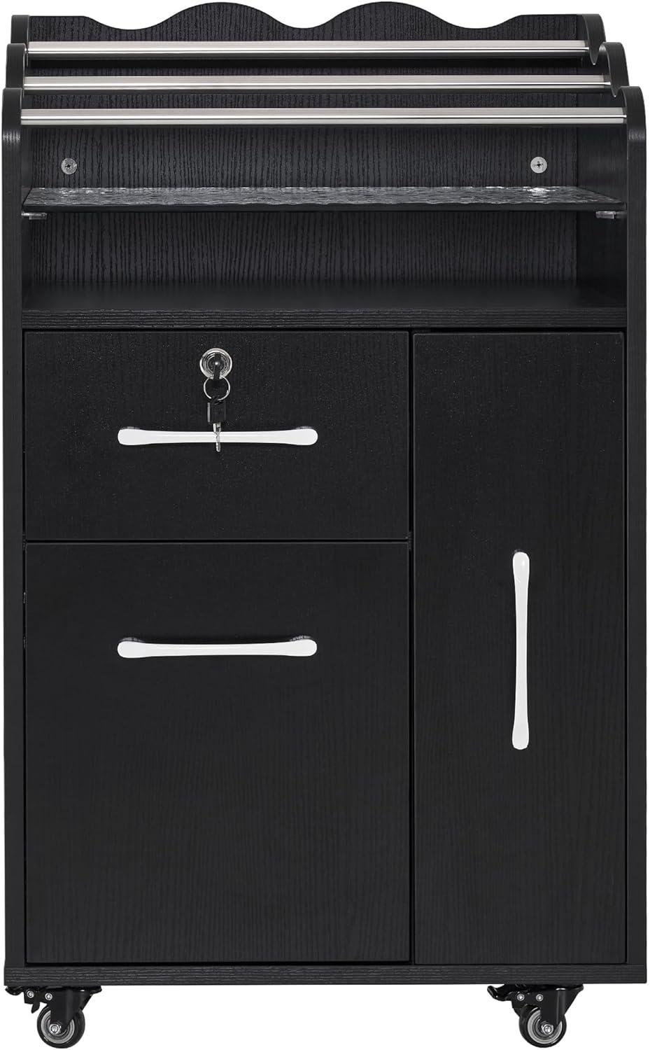 BarberPub Salon Trolley Makeup Organizer with Drawer and Cabinet