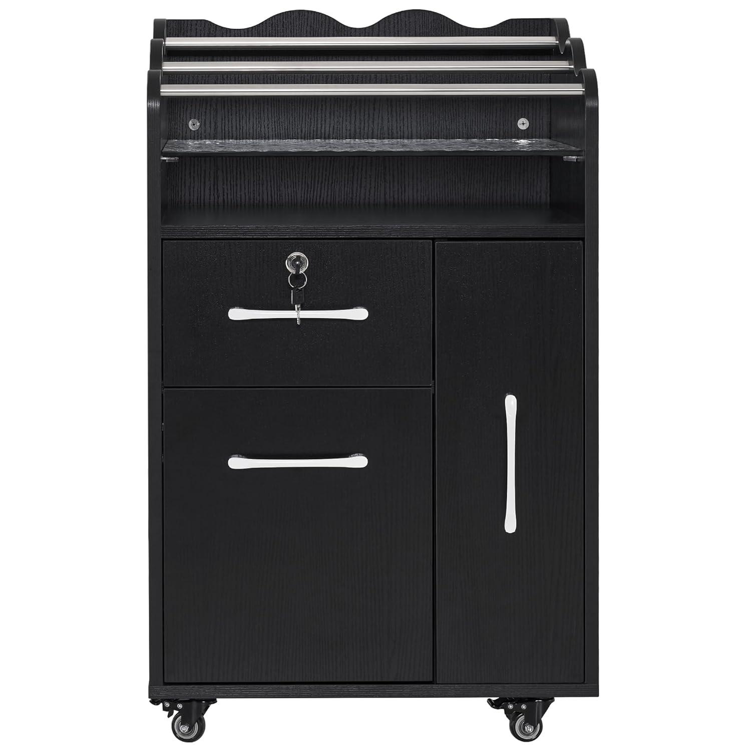 BarberPub Salon Trolley Makeup Organizer with Drawer and Cabinet