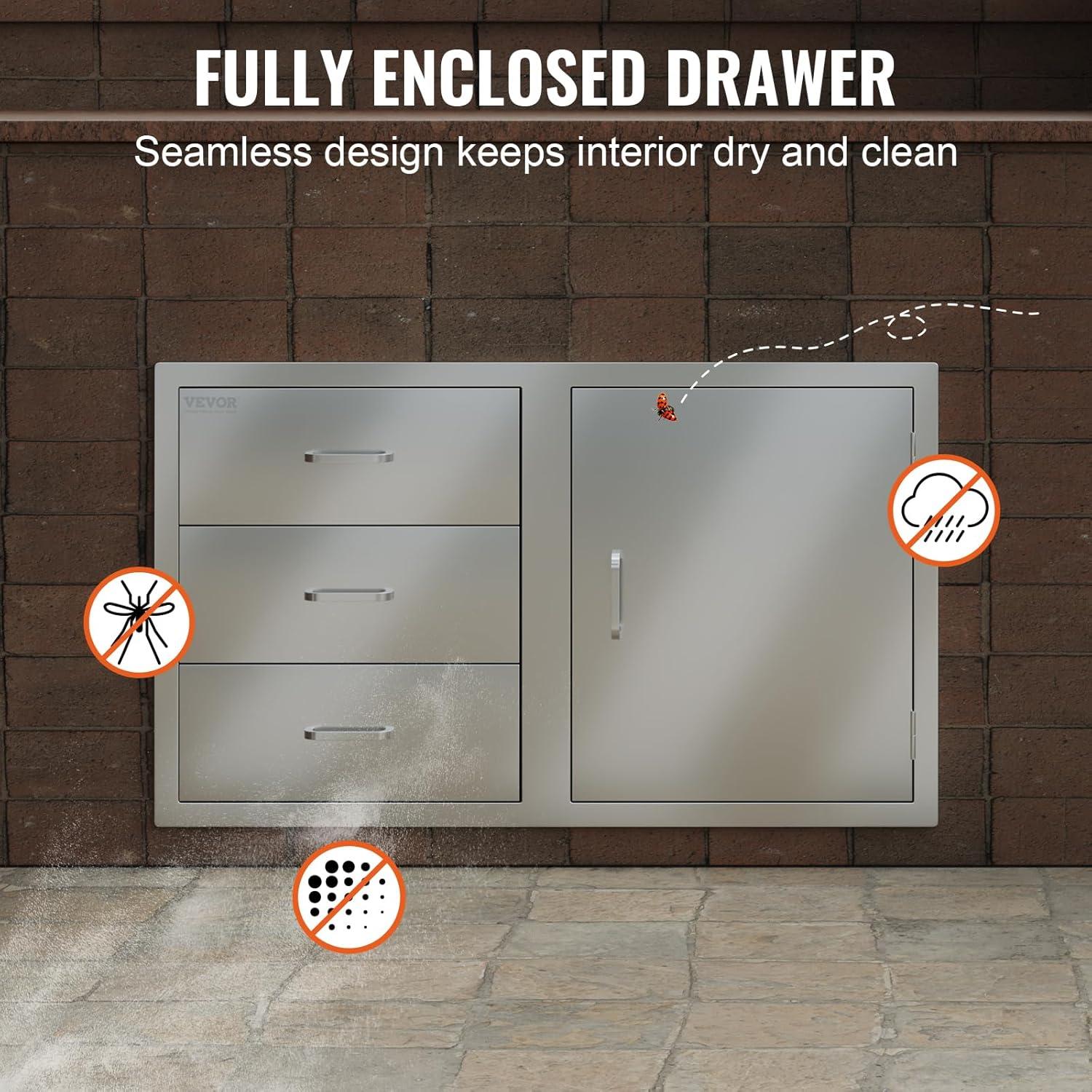 Outdoor Kitchen Drawers Stainless Steel BBQ Access Drawers with Handle 38.1 in. W x 22.6 in. H x 20.8 in. D