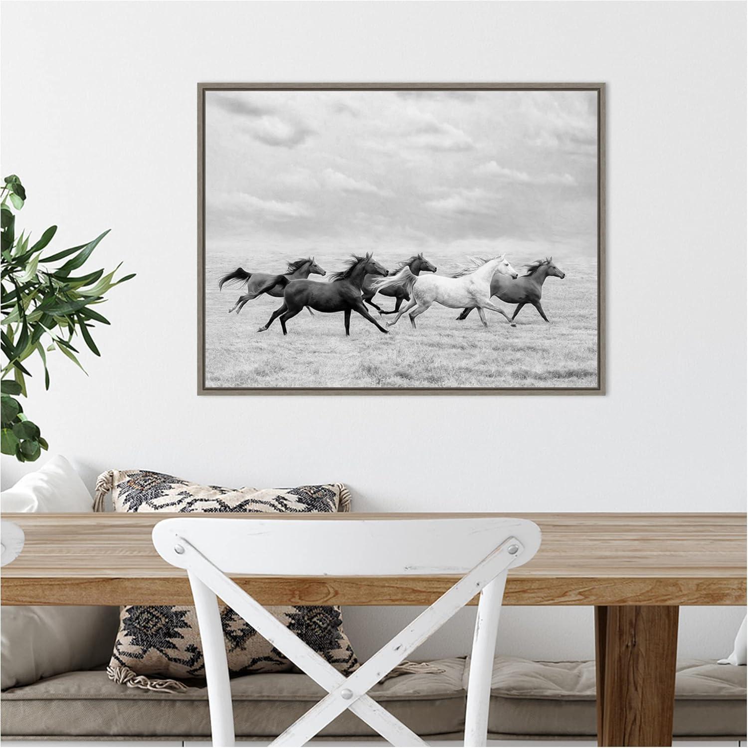 24" x 18" Horse Run I by PH Burchett Framed Canvas Wall Art - Amanti Art: Modern Lithograph, Sawtooth Back Mounted