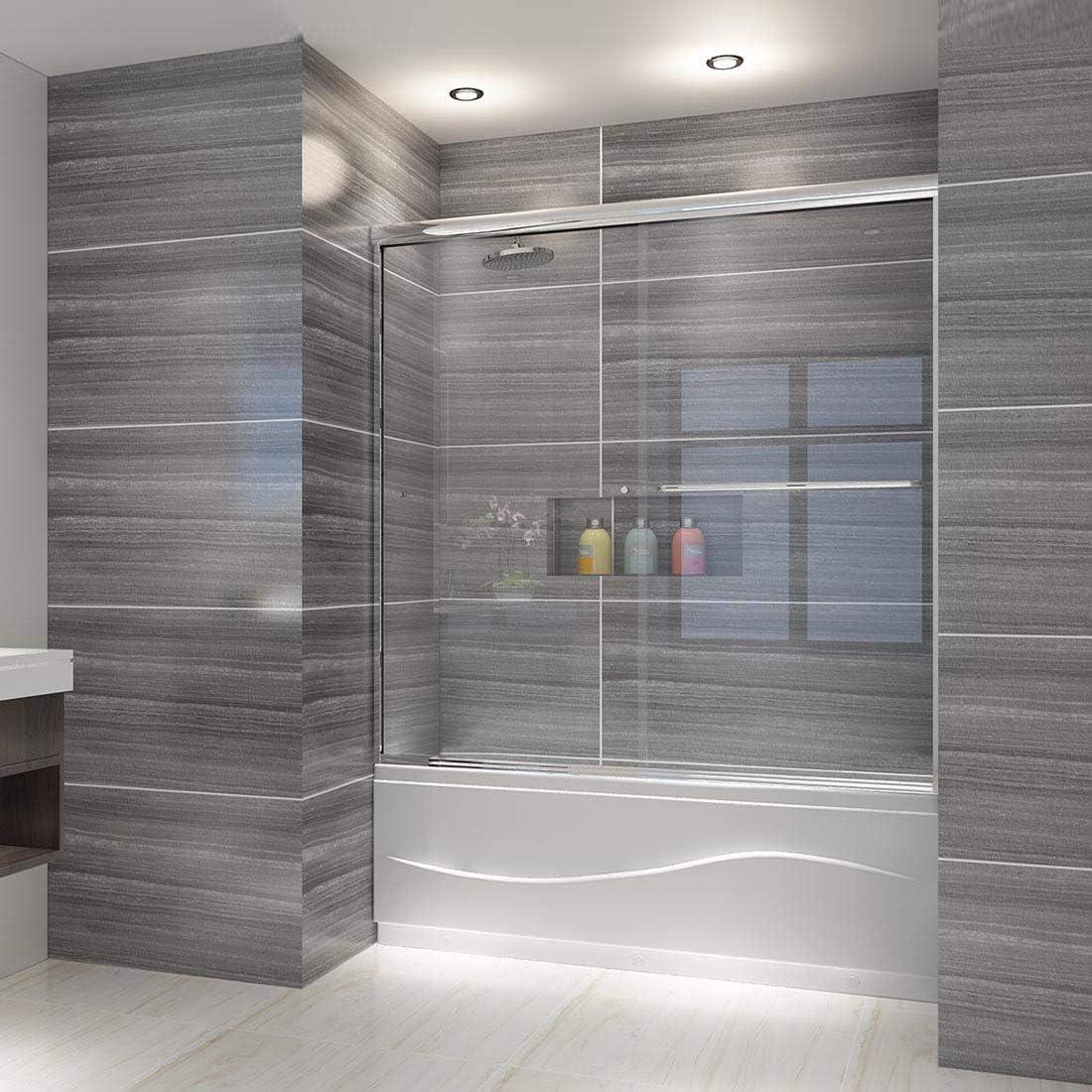 Elegant 60"W x 57"H Chrome Clear Sliding Bathtub Shower Doors