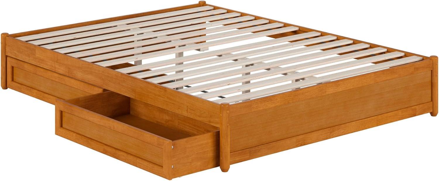 Barcelona Queen Wood Panel Platform Bed with Storage Drawers in Light Toffee