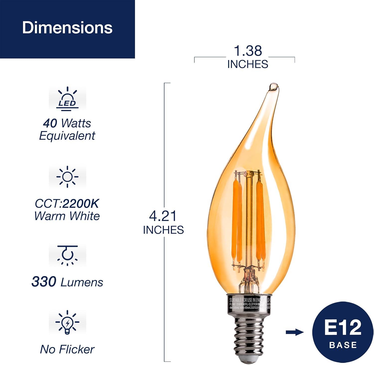 Amber Glass Dimmable LED Candelabra Bulbs 6-Pack