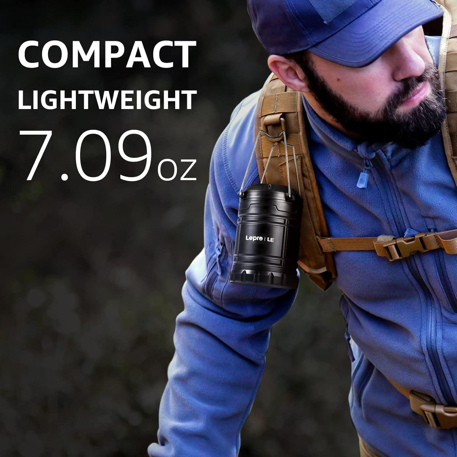 Lepro LED Camping Lanterns Battery Powered, Collapsible, IPX4 Water Resistant, Outdoor Portable Lights for Emergency, Hurricane and Outages, 2 Pack