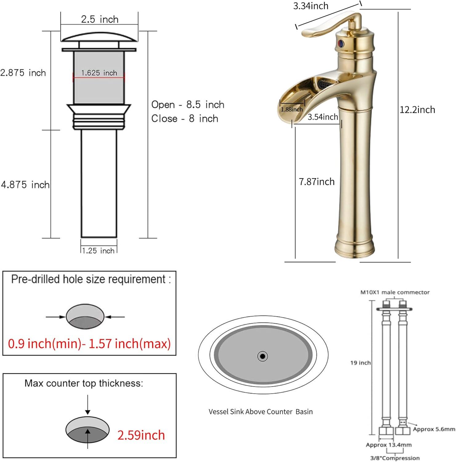 Brushed Gold Single Handle High Arc Vessel Sink Faucet