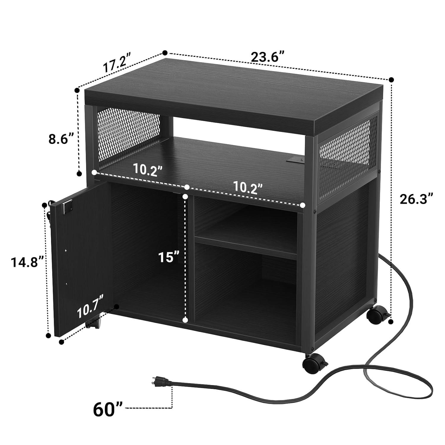 Unikito Rolling File Cabinet Lateral Office Filing Cabinets with Socket and USB Charging Port, Modern Printer Stand on Wheels, Printer Cabinet with Door and Open Storage, Lockable, White