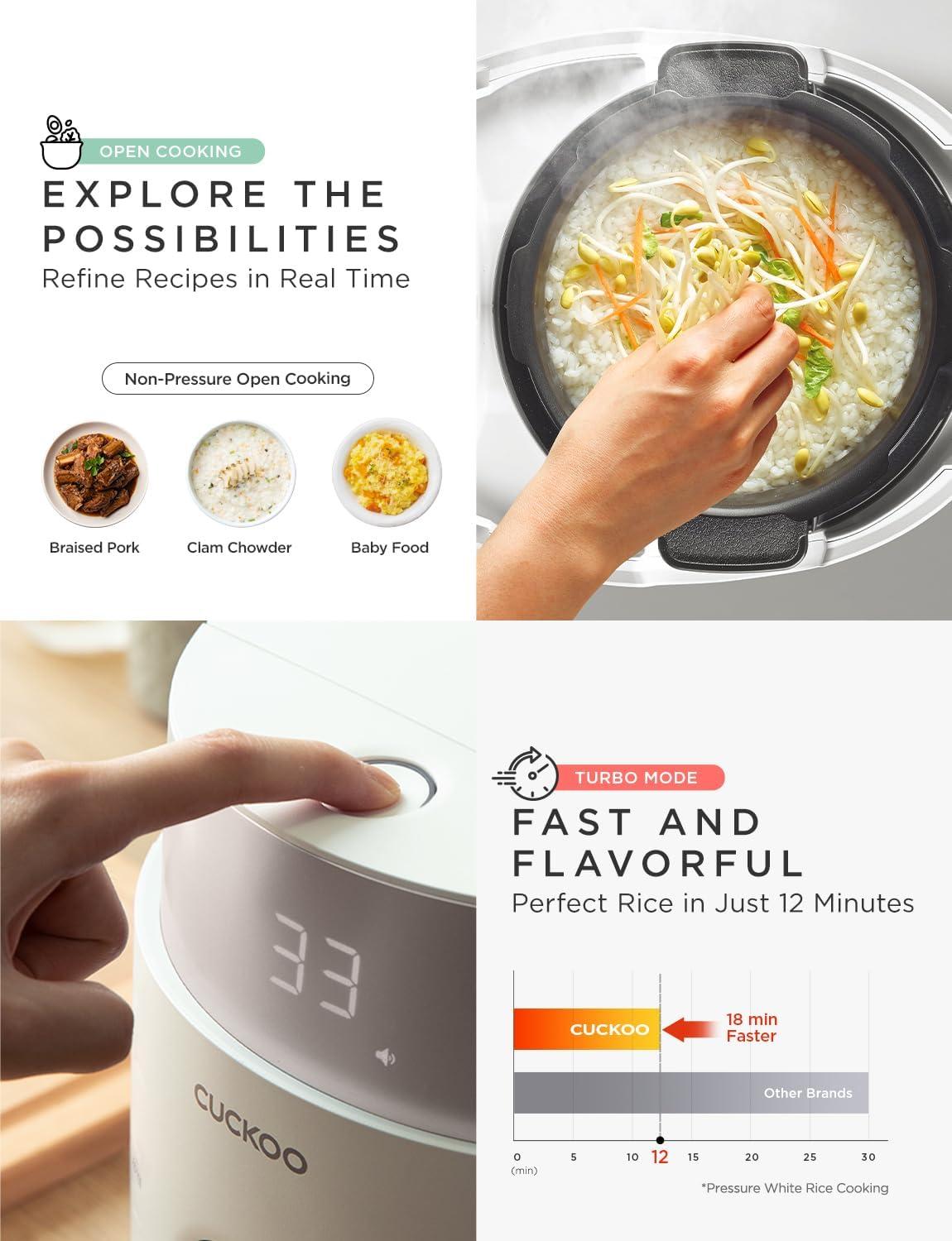 CUCKOO CRP-LHTR1009FW 10-Cup (Uncooked) / 20-Cup (Cooked) Induction Heating Twin Pressure Rice Cooker with Nonstick Inner Pot, 16 Menu Modes, 3 Voice Guide, Auto Clean (White)