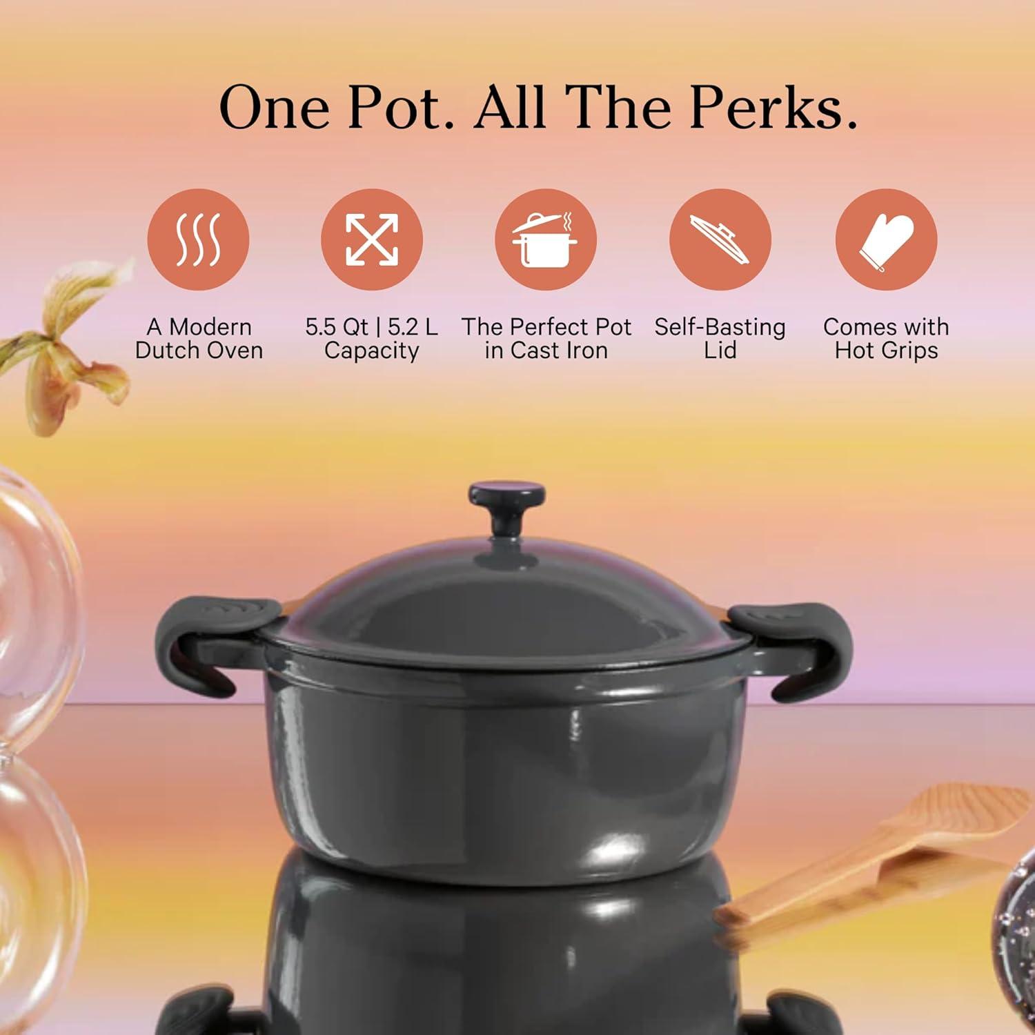 Our Place 5.5qt 10.5" Cast Iron Perfect Pot - Spice: Cookware, Enamel, Hand Wash, Non-Induction, Gas, Electric Compatible