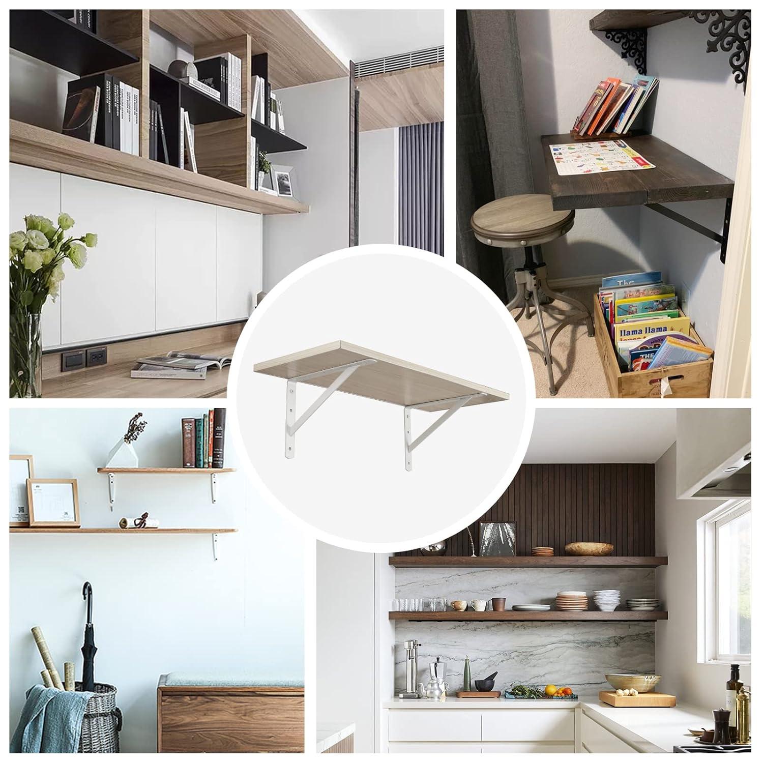 HOME MASTER HARDWARE 12 x 8 inch Heavy Duty Shelf Brackets, Load Capacity: 600lb, 10-Pack White Metal L Supports for Wall Mounted Wood Shelving, Shelves Bracket with Screws