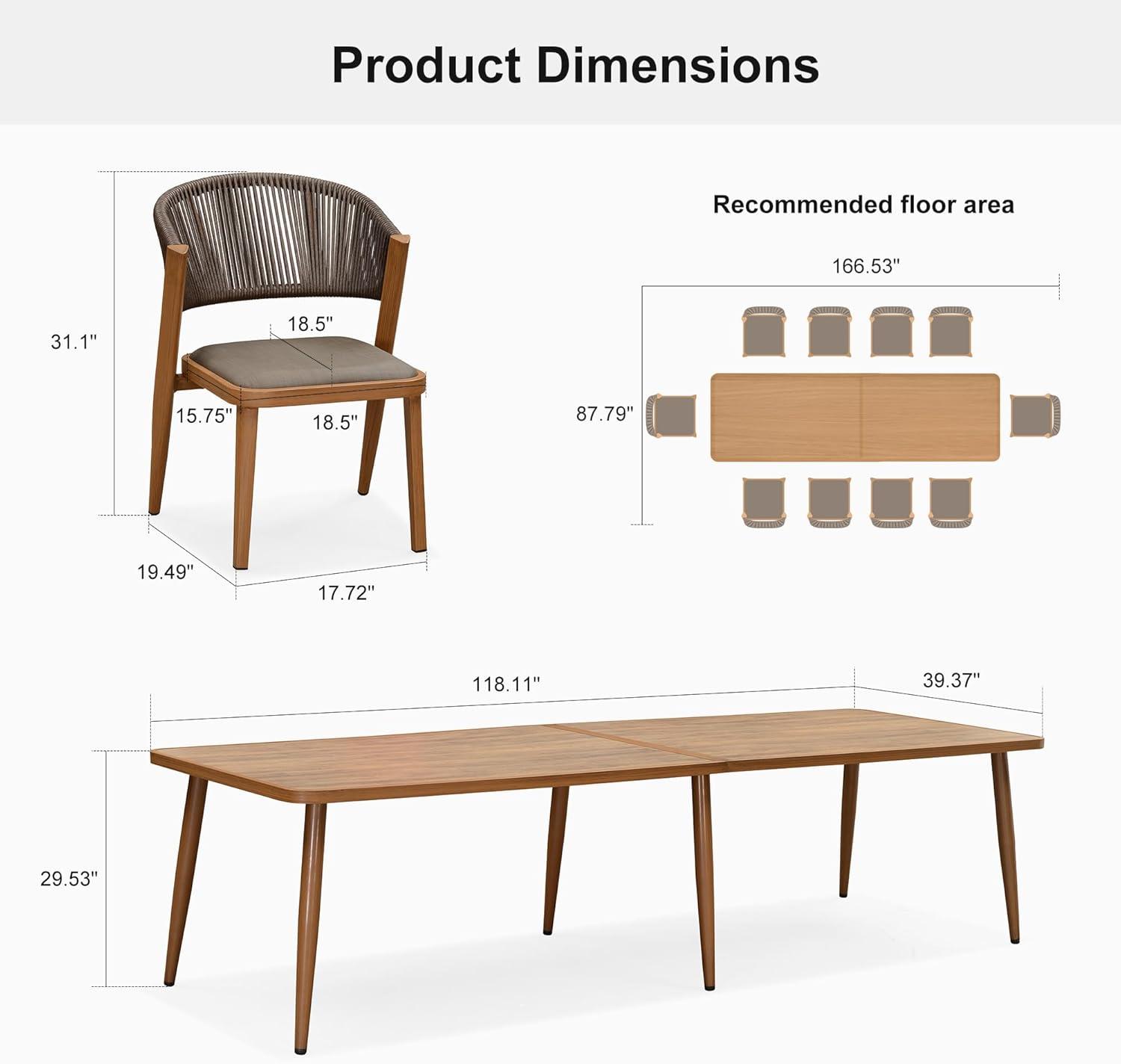 7-Piece Aluminum Wicker Dining Table and Chairs Patio Outdoor Dining Set Teak Patio Furniture Set with Cushions, Brown