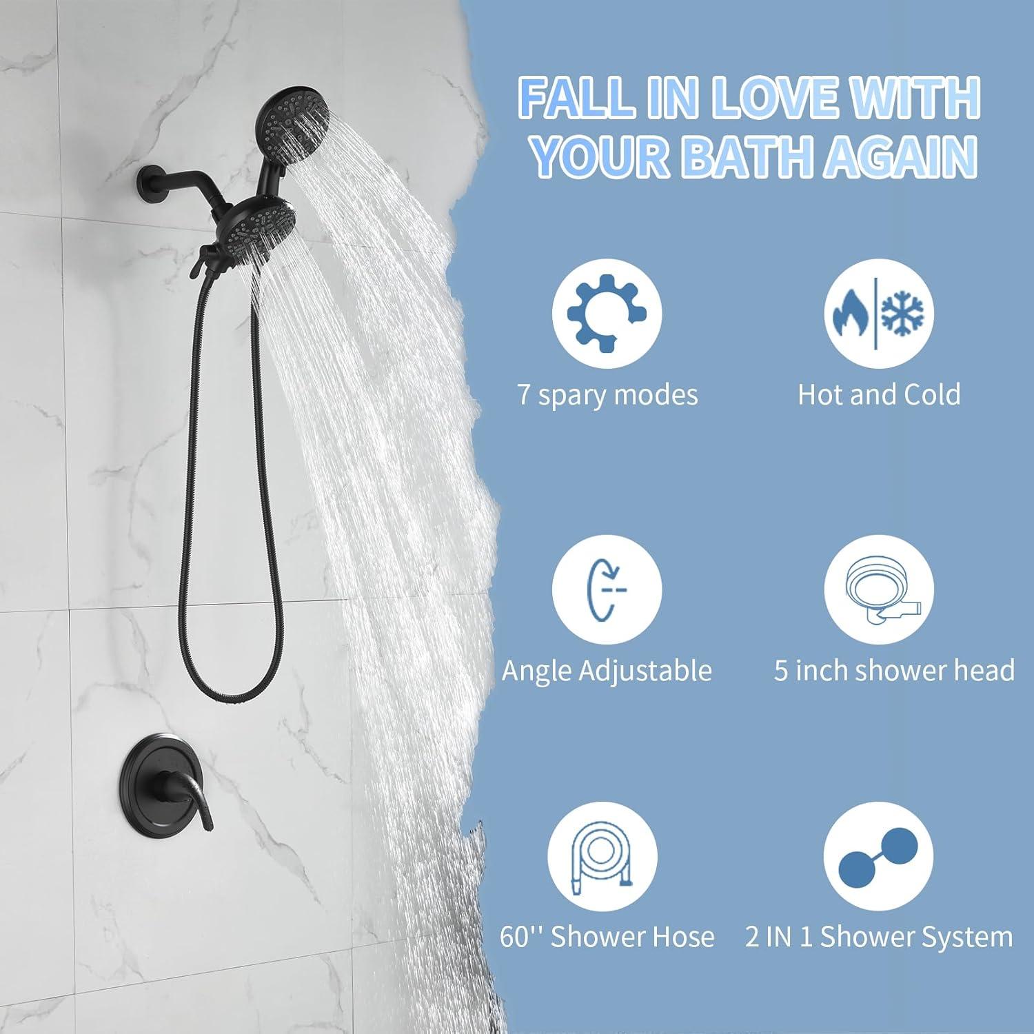 Matte Black Dual Shower Head System with Handheld