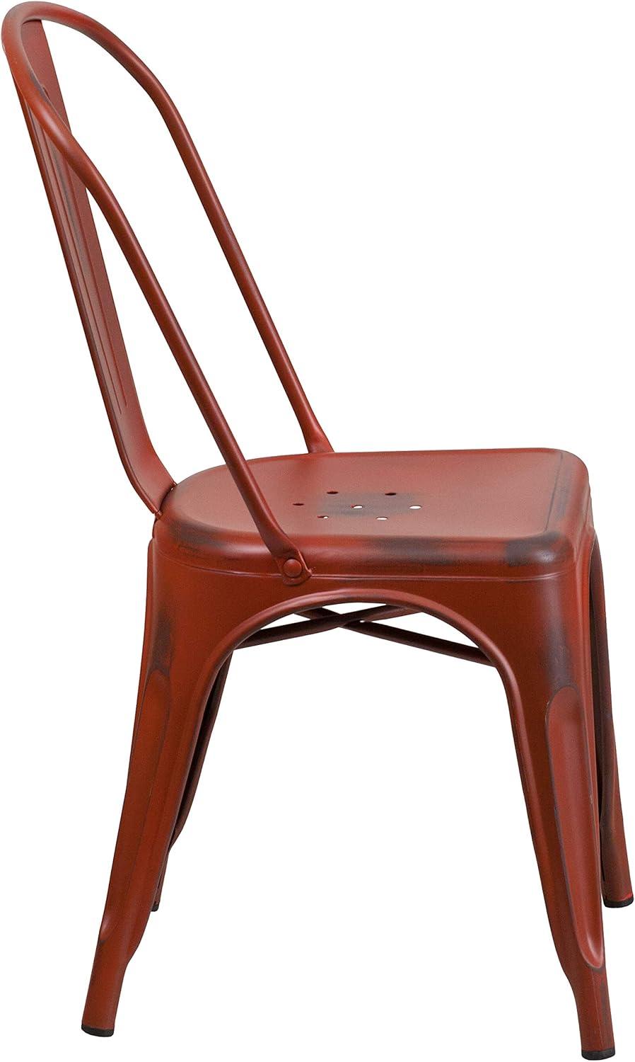 Flash Furniture Commercial Grade 4 Pack Distressed Kelly Red Metal Indoor-Outdoor Stackable Chair