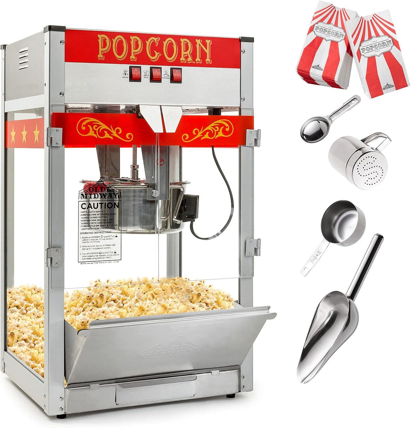 Olde Midway Commercial Popcorn Machine, Bar Style Popper with 12 Ounce Kettle, Black