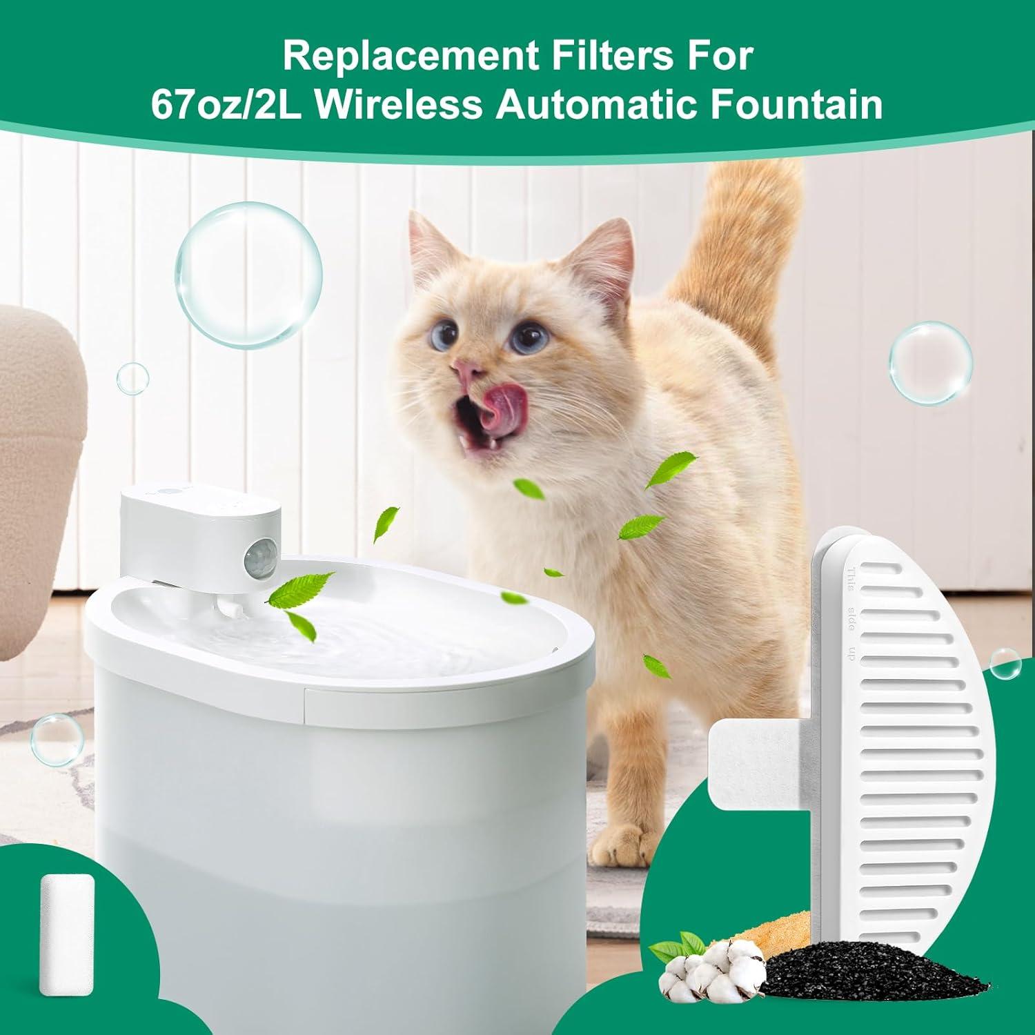 Cat Fountain Filters, 6 Pack Replacement Filters & 12 Pack Replacement Filter Sponges for 67Oz/2L Automatic Pet Fountain