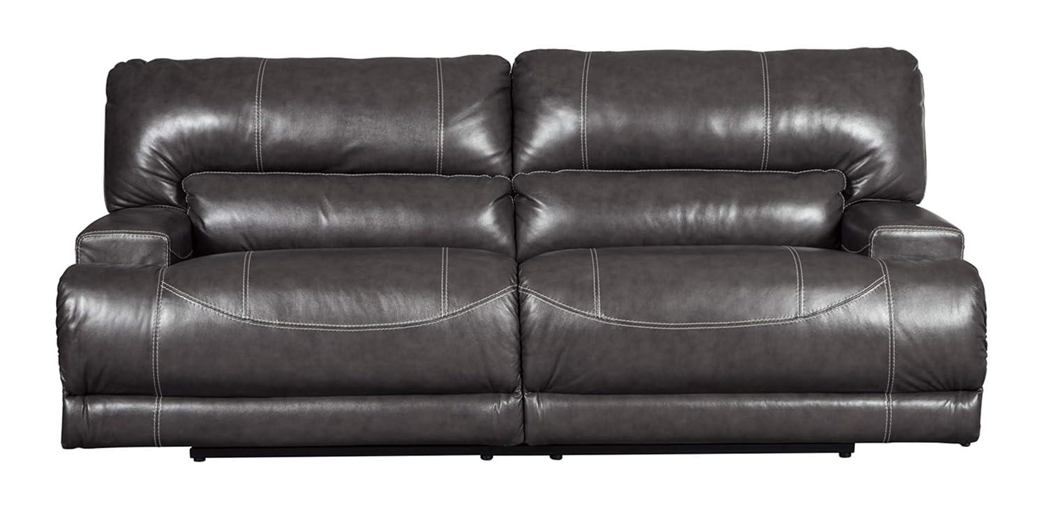 Signature Design by Ashley McCaskill Leather Power Reclining Sofa in Gray