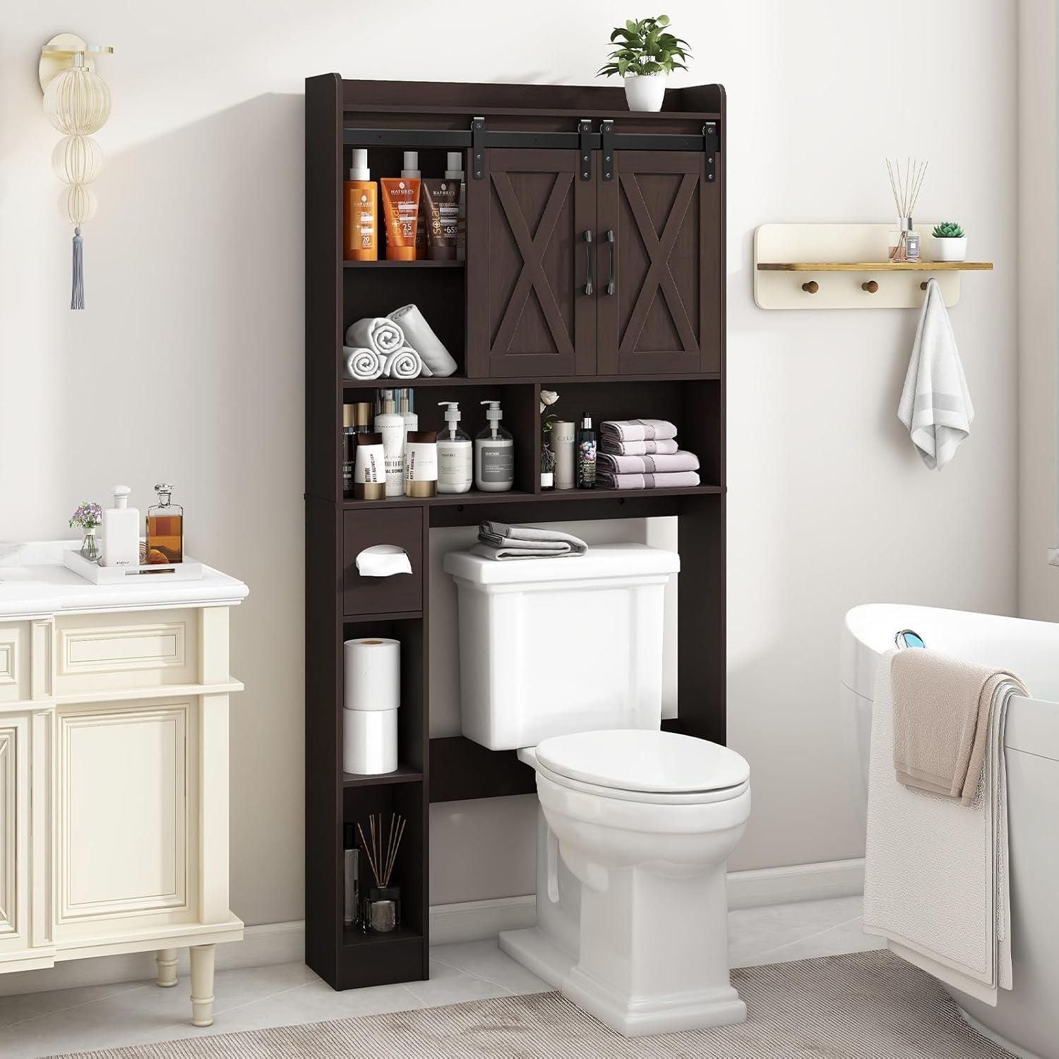 Espresso Over-The-Toilet Storage Cabinet with Adjustable Shelving