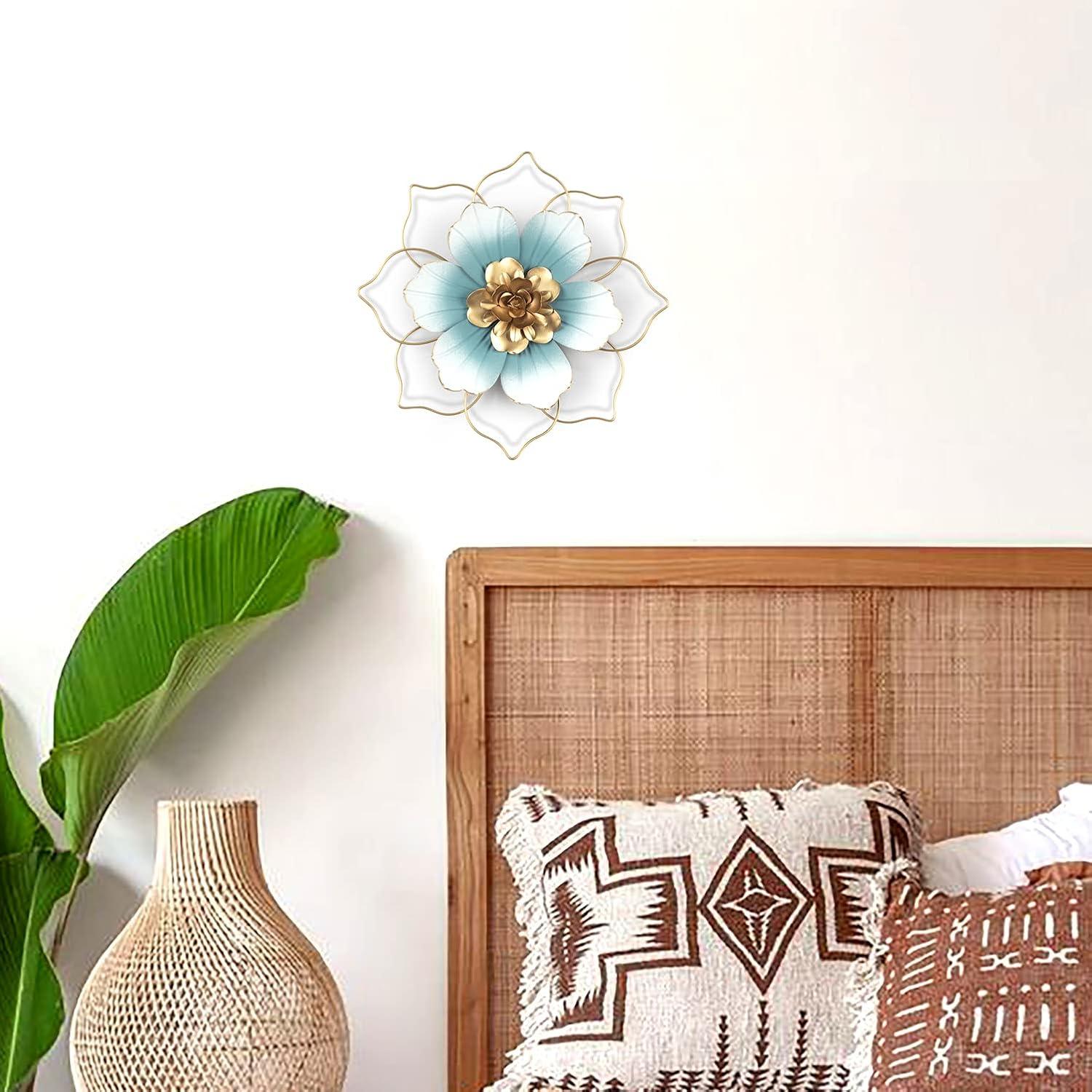 Reflinto Metal Flower Wall Decor, Modern Iron Floral Wall Art Sculpture Farmhouse Hanging Decoration for Home Living Room, Bathroom, Kitchen, indoor, Patio Porch - Blue, 9.5"…