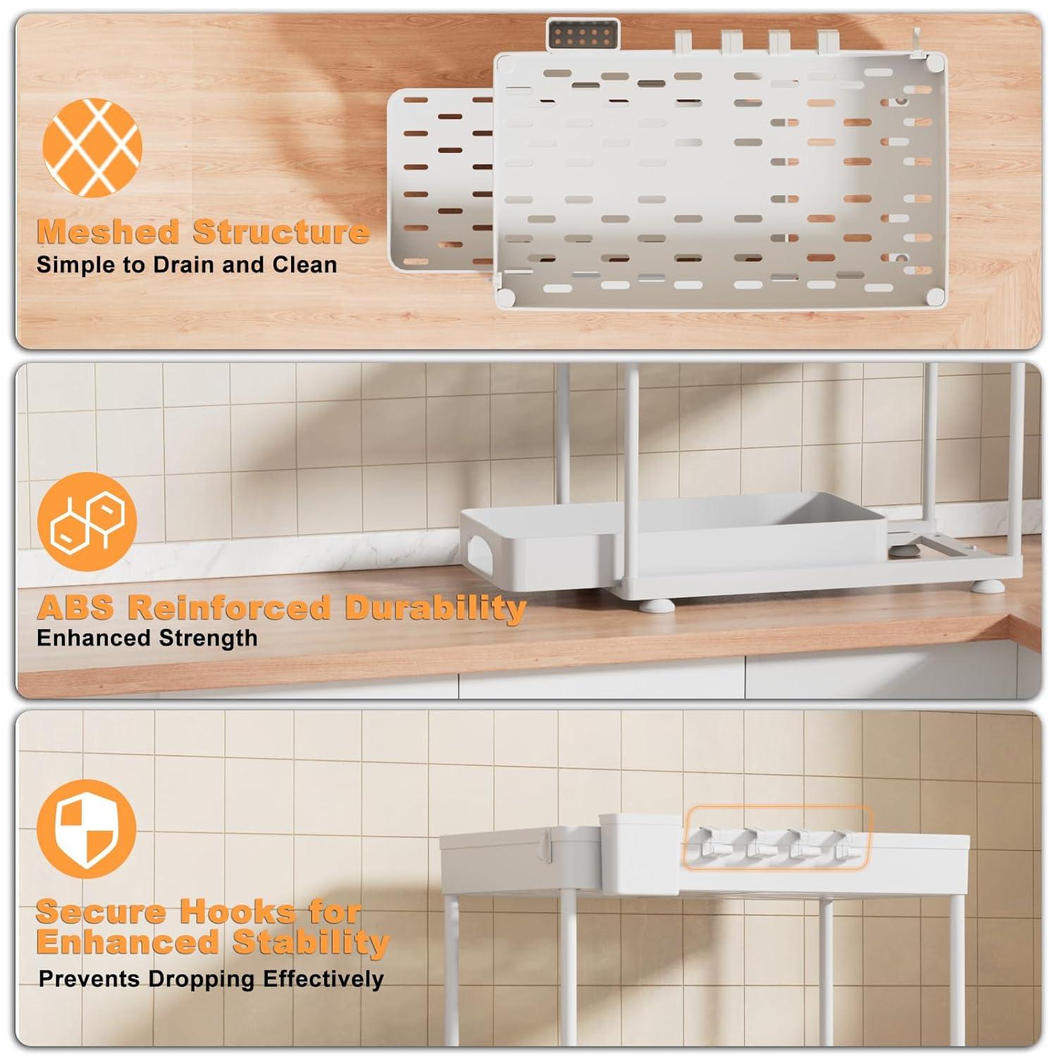 Delamu 2 Pack Under Sink Organizer and Storage, 2 Tier Pull Out Cabinet Organizer, Slide Out Under Sink Storage Shelf for Kitchen Bathroom, White
