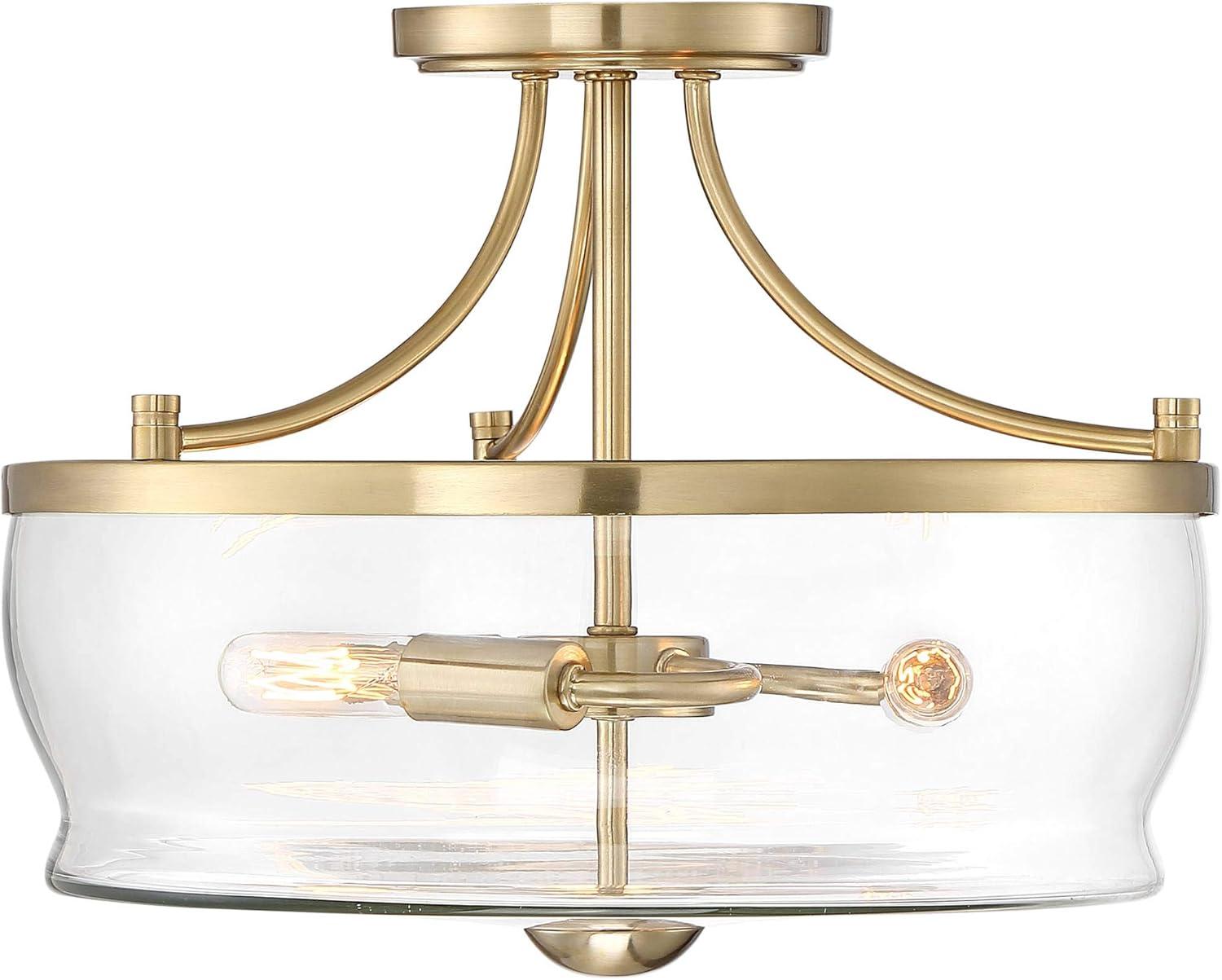 Possini Euro Design Alia Modern Ceiling Light Semi Flush Mount Fixture 14" Wide Warm Brass 3-Light Clear Glass Shade for Bedroom Living Room Hallway