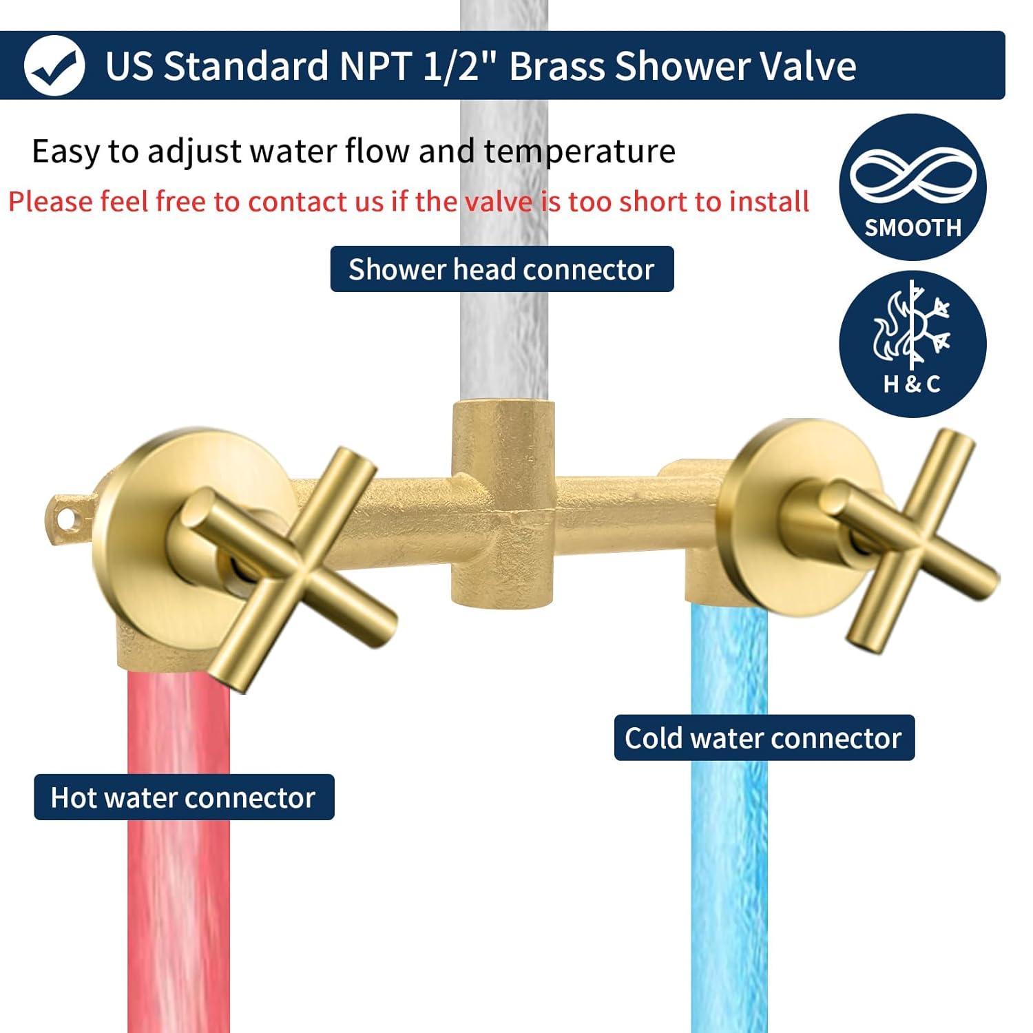2 Handle Shower Faucet Shower System Complete 2 in 1 Shower Combo Set with Handheld Showerhead Shower Trim Kit Wall Mounted Shower Fixtures Brushed Gold