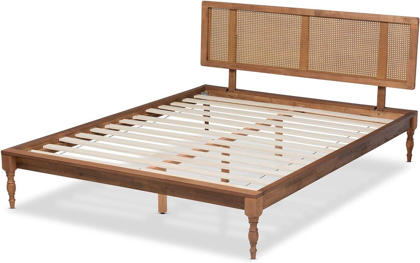 Queen Romy Wood Platform Bed Ash Walnut - Baxton Studio: Vintage Parisian Style, No Box Spring Required