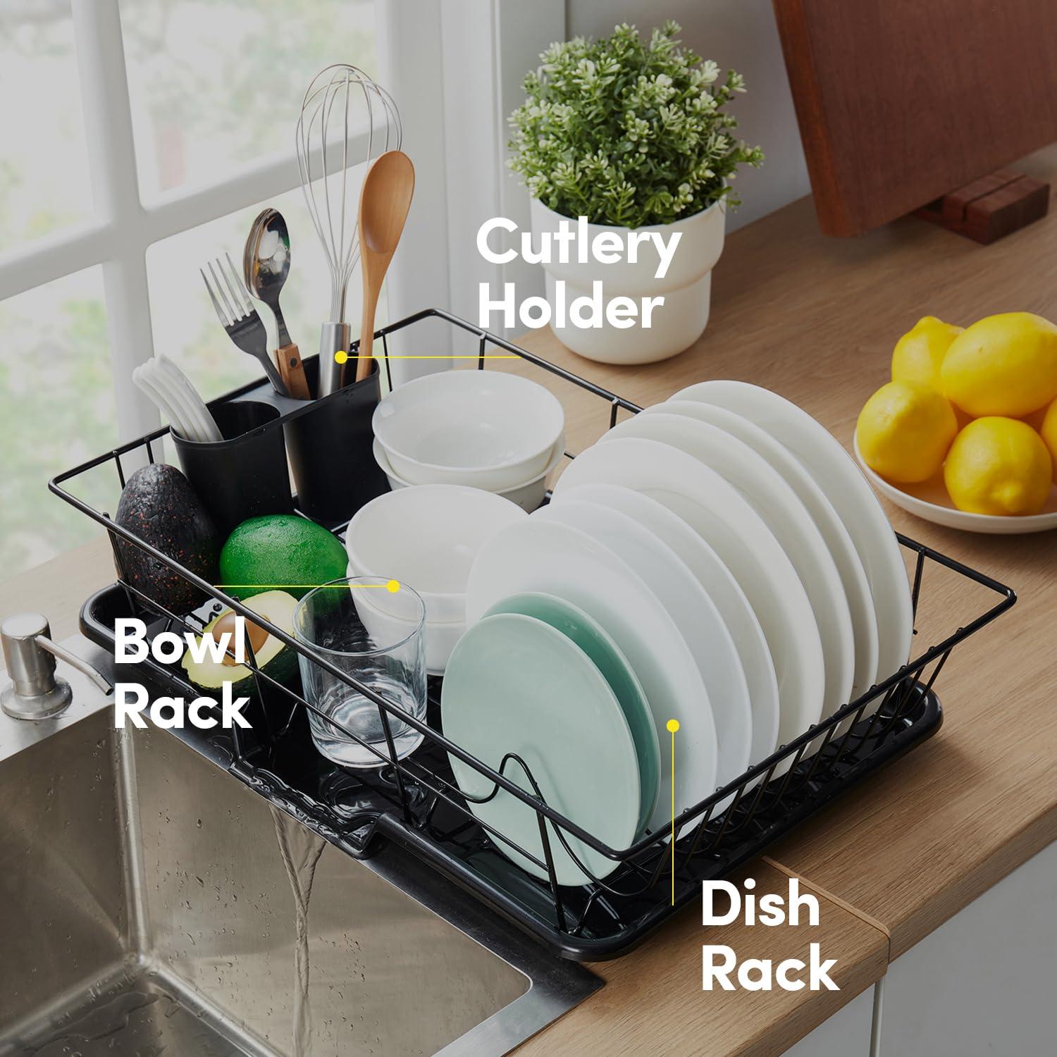 Steel 3-Piece Large Dish Drainer, Black