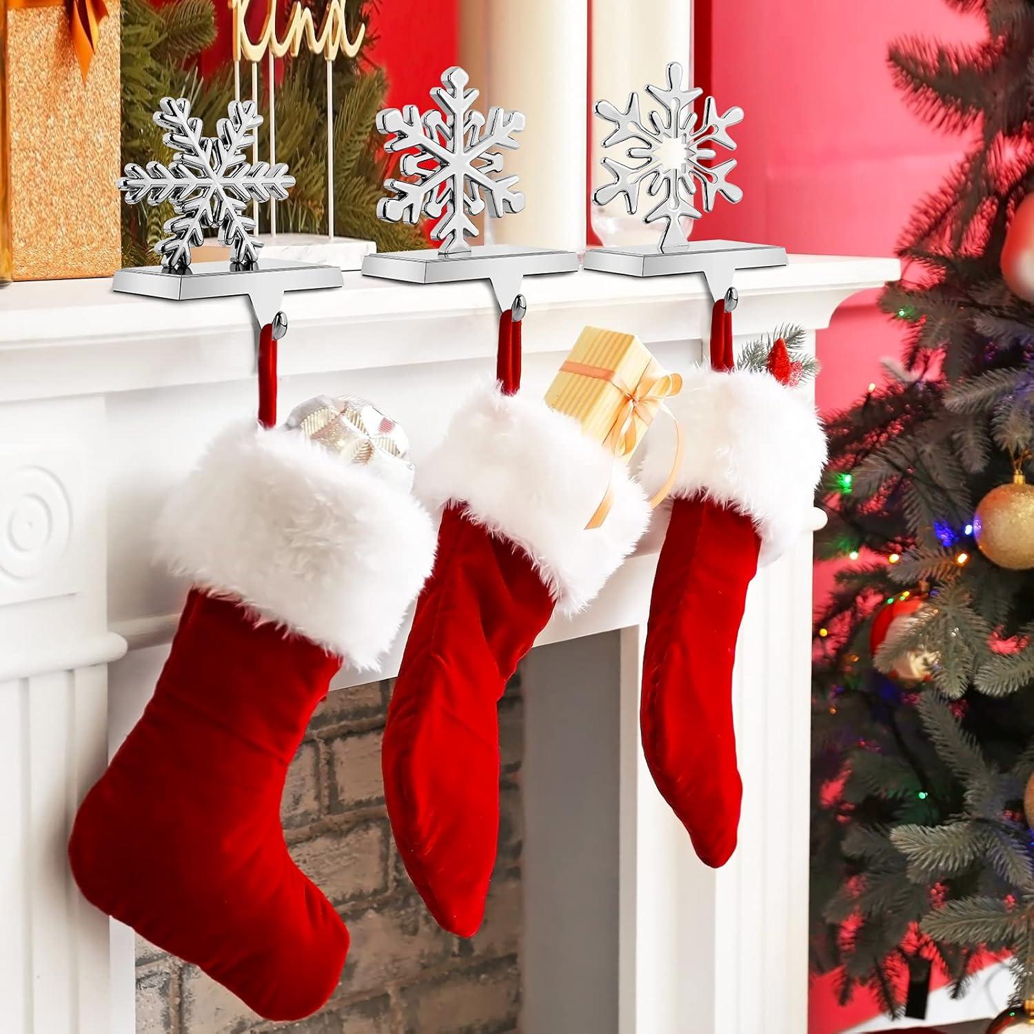 Season 4 Sparkles 4 Pieces Snowflake Stocking Holder Metal for Hanging Stockings