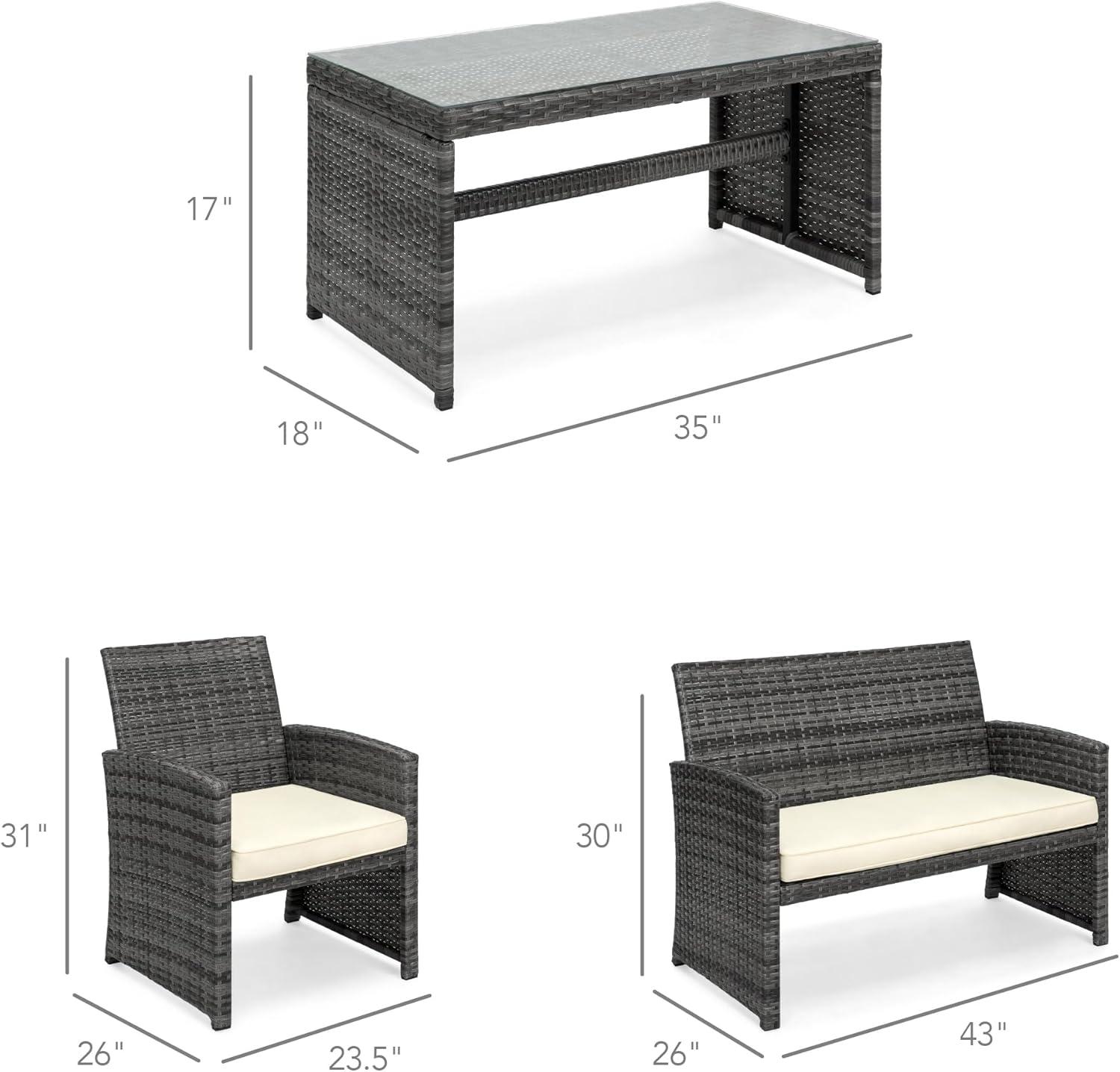 Best Choice Products 4-Piece Outdoor Wicker Patio Conversation Furniture Set w/ Table, Cushions