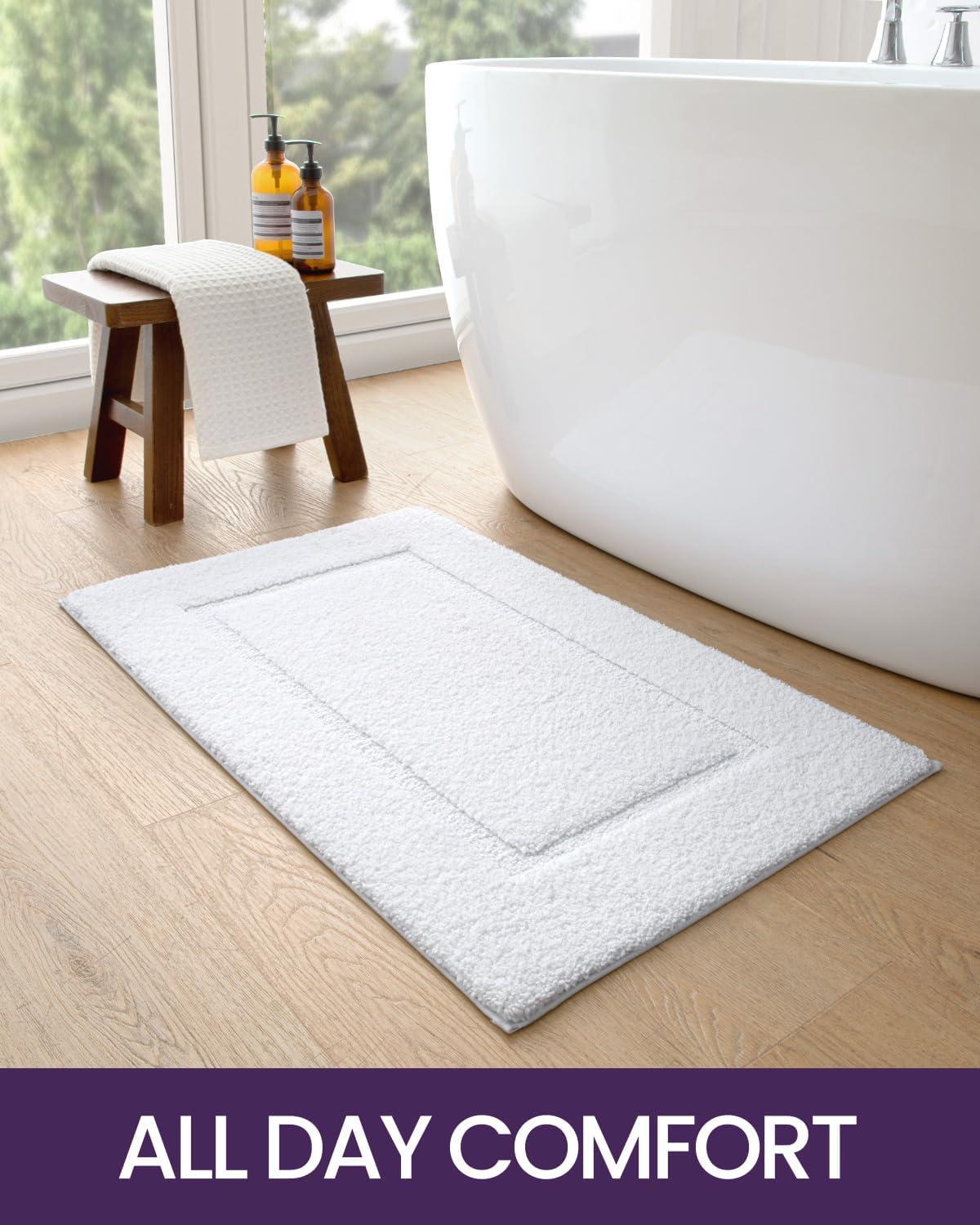 OEAKAY Bathroom Rug, Super Absorbent Bathroom Mat and Rug, Premium Microfiber Shag Bath Rug, Non-Slip Bath Mat for Bathroom Floor Machine Washable (24"x16", White)