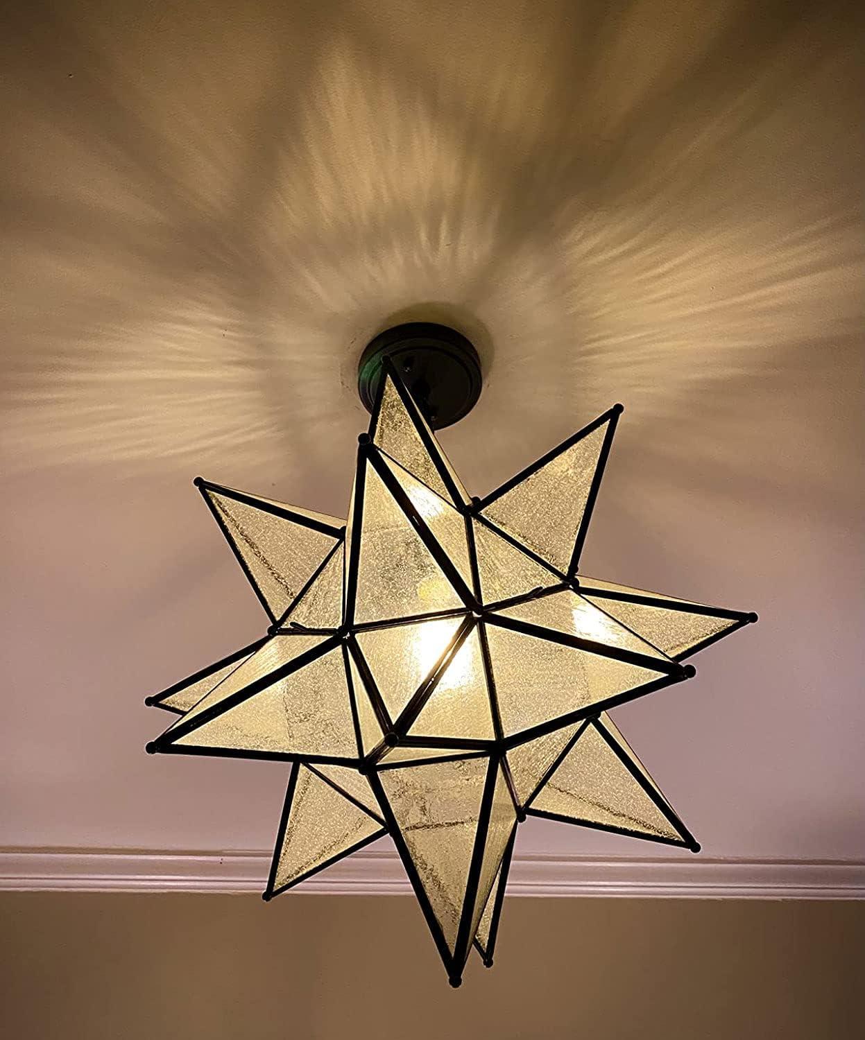 Moravian Star Pendant Chandelier Seeded Glass Black Light 19 Inches