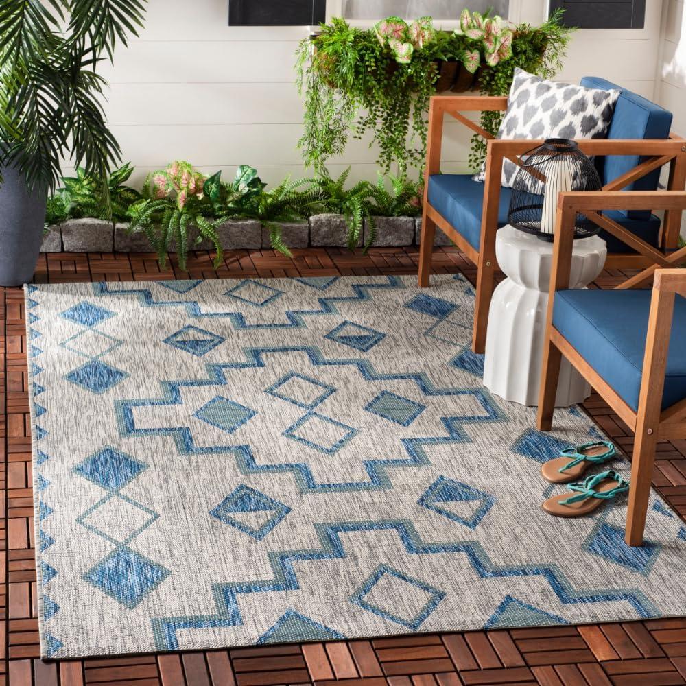 Courtyard CY8533 Power Loomed Indoor/Outdoor Area Rug - Grey/Aqua - 6'7"x9'6" - Safavieh.