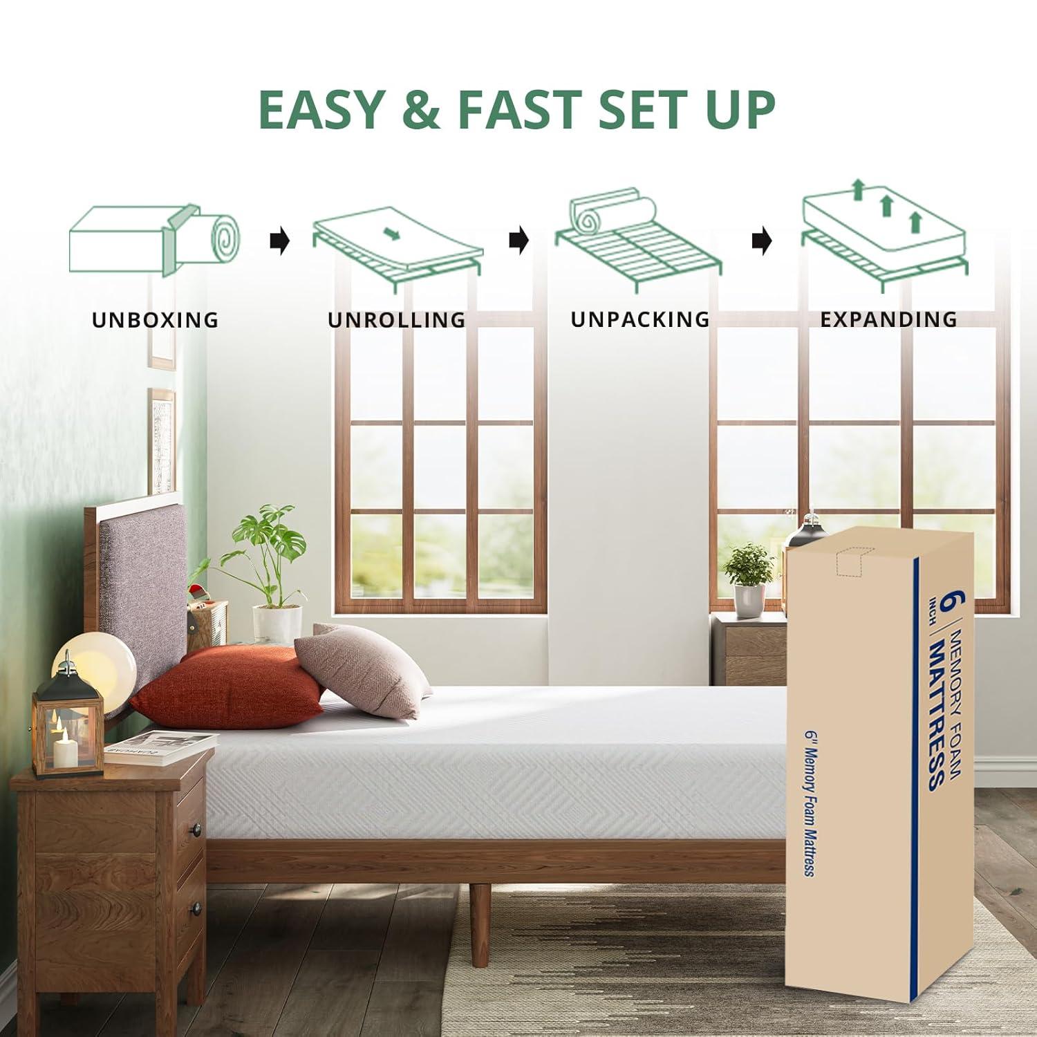 Twin Mattress - 6 Inch Green Tea Memory Foam Mattress- Twin Mattresses in a Box - CertiPUR-US Certified Fiberglass Free - Gel Layer - Medium Firm - 75" x 38"