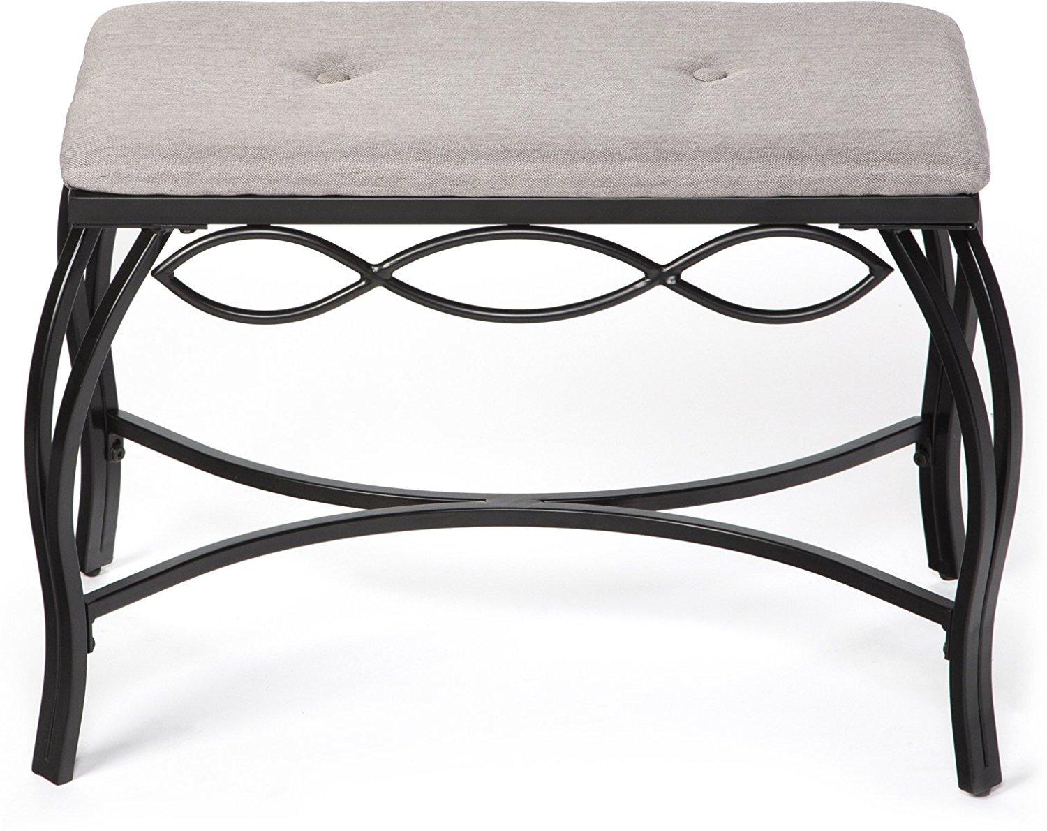 Mango Steam Vanity Seat for Makeup Room, Dressing Stool, Entryway Bench - Gray Shoe Bench