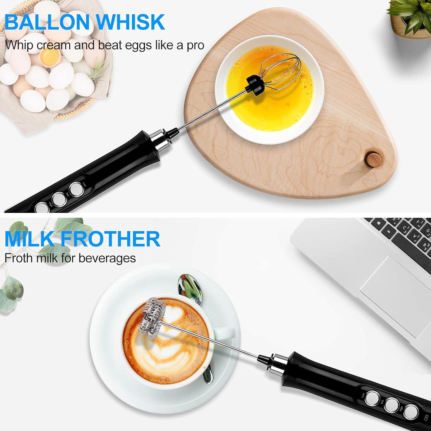 Rechargeable Handheld Milk Frother with Stand and Battery